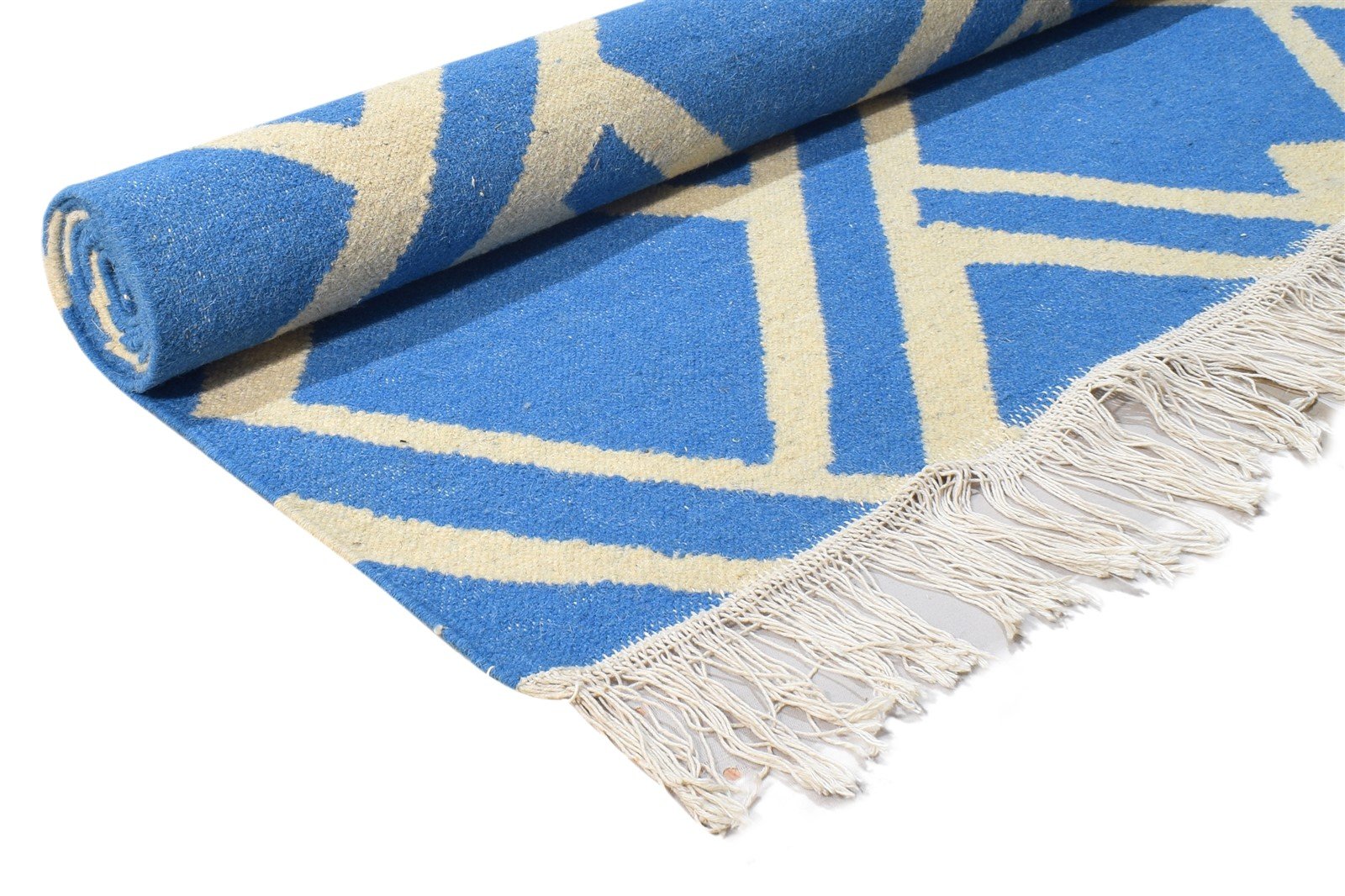 Blue Wool Rug 5' X 8' Modern Dhurrie Bohemian Abstract Room Size Carpet Area Rug