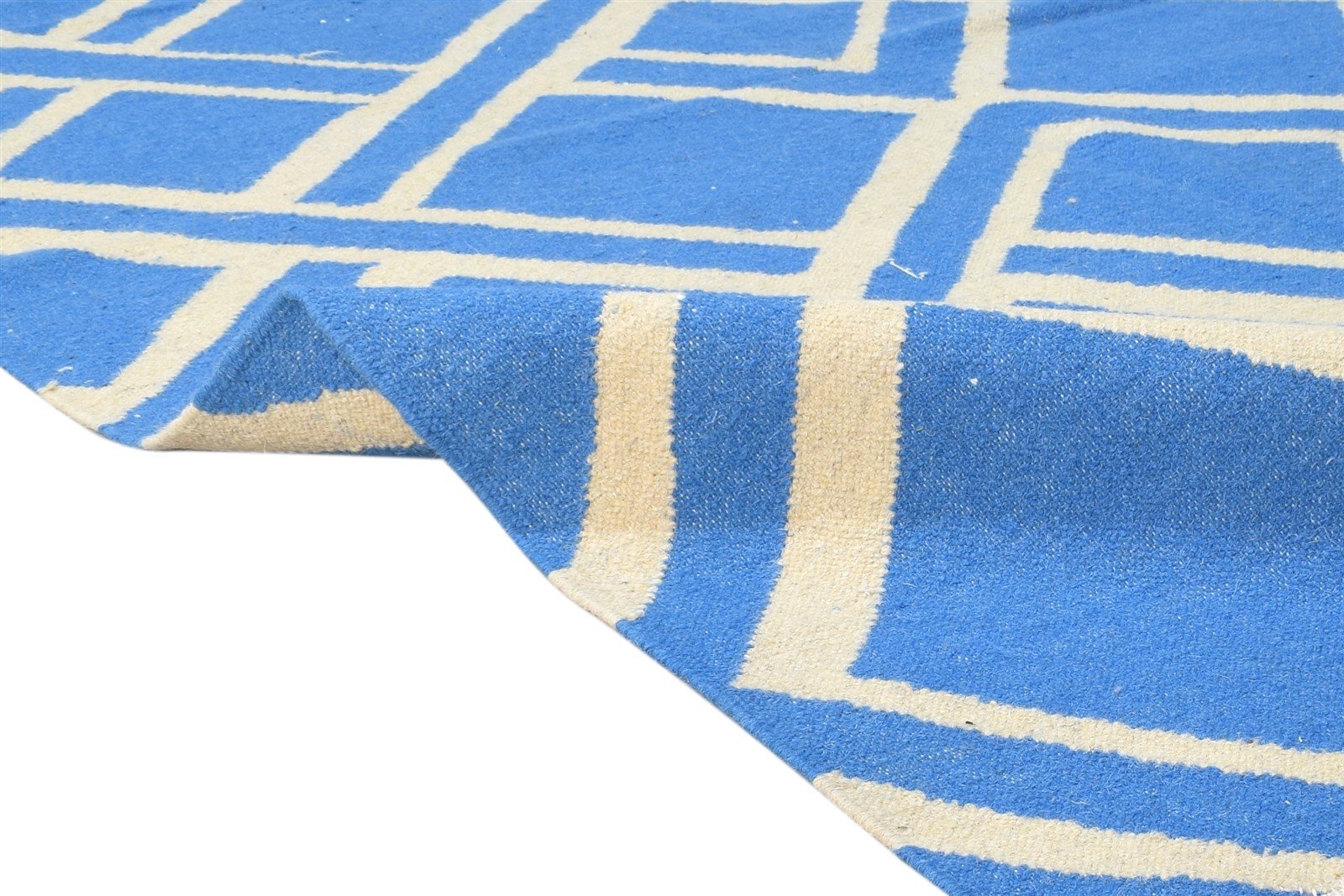 Blue Wool Rug 5' X 8' Modern Dhurrie Bohemian Abstract Room Size Carpet Area Rug