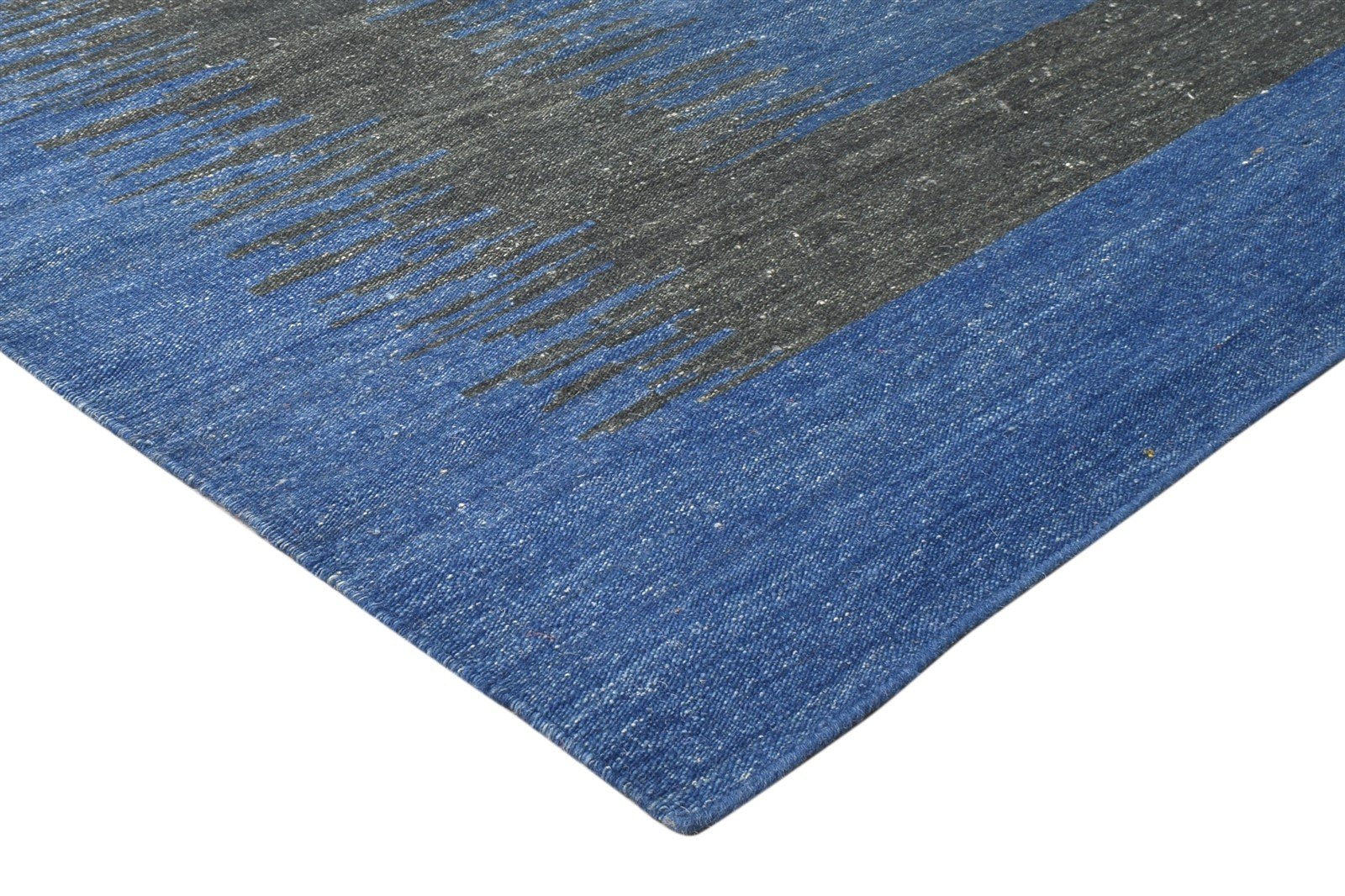 Dhurrie Navy Blue Wool Rug 5' X 7' Modern Bohemian Abstract Room Size Carpet Area Rug