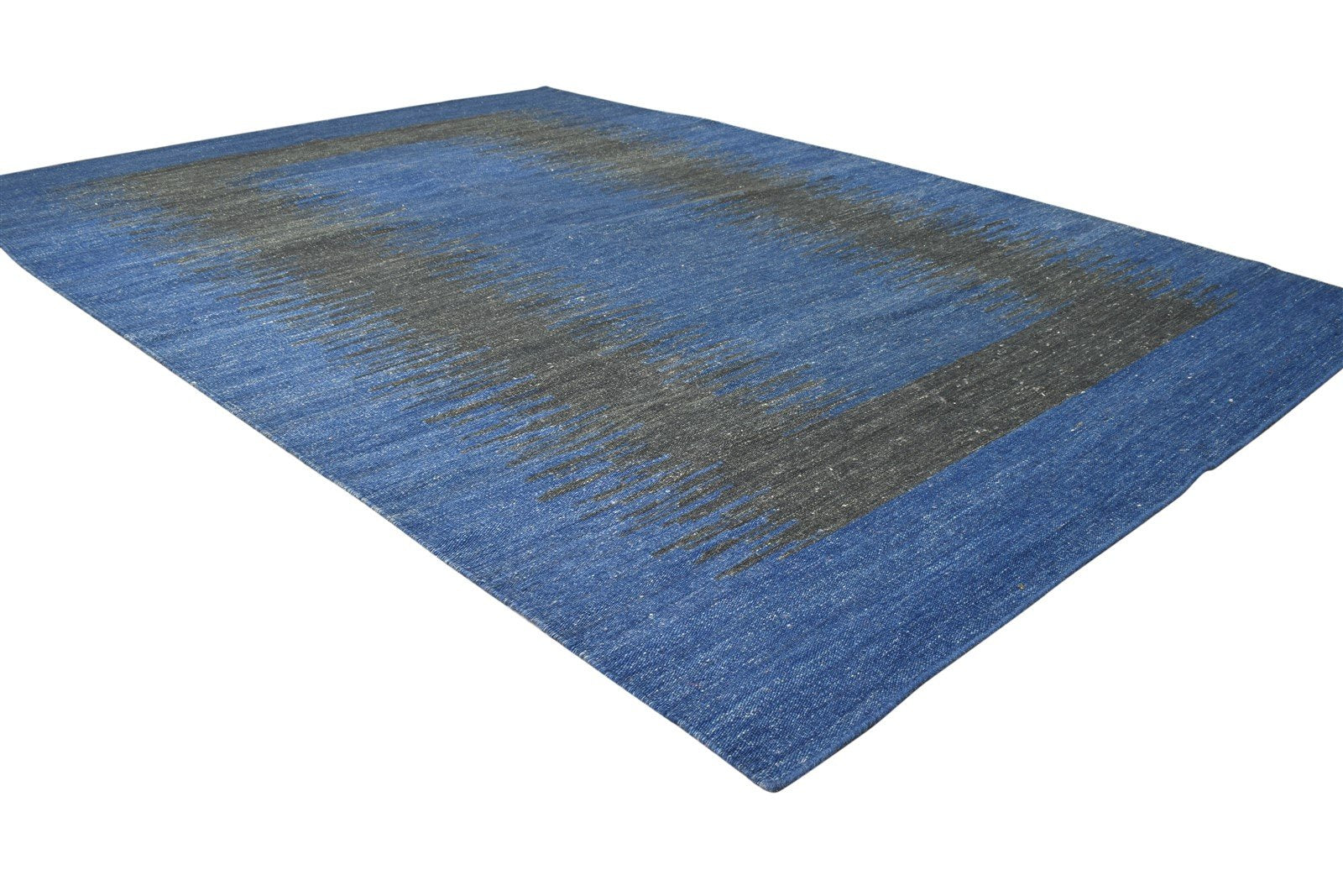 Dhurrie Navy Blue Wool Rug 5' X 7' Modern Bohemian Abstract Room Size Carpet Area Rug