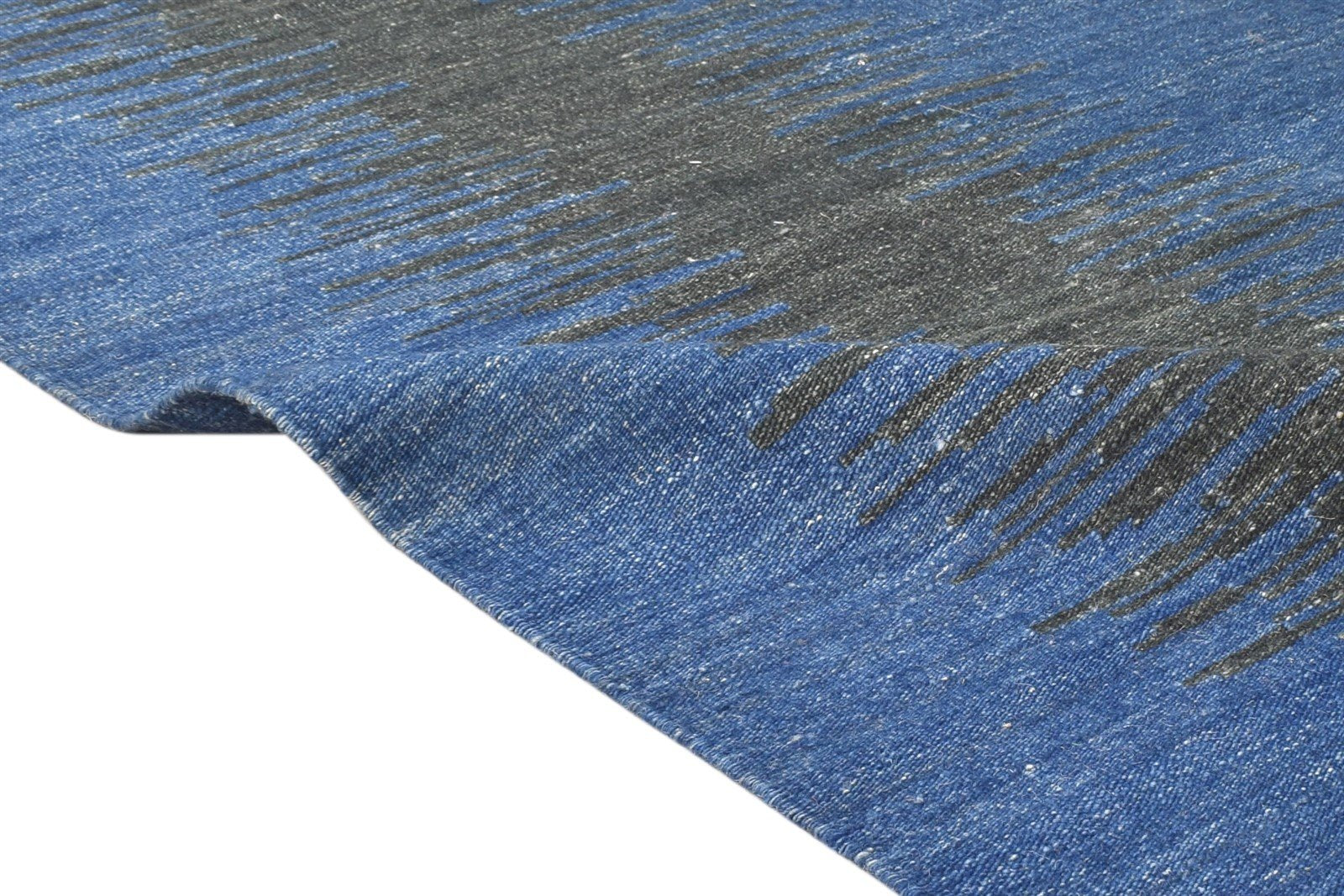 Dhurrie Navy Blue Wool Rug 5' X 7' Modern Bohemian Abstract Room Size Carpet Area Rug