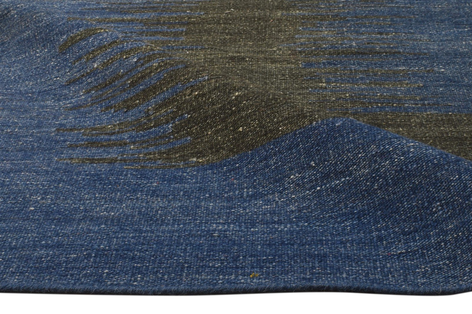 Dhurrie Navy Blue Wool Rug 5' X 7' Modern Bohemian Abstract Room Size Carpet Area Rug
