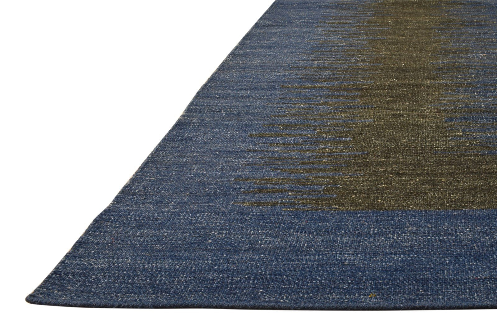 Dhurrie Navy Blue Wool Rug 5' X 7' Modern Bohemian Abstract Room Size Carpet Area Rug