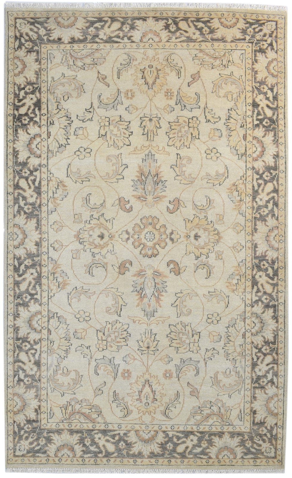 Beige Wool Rug 5' X 8' Persian Hand Knotted Agra Oriental Room Size Carpet Area Rug
