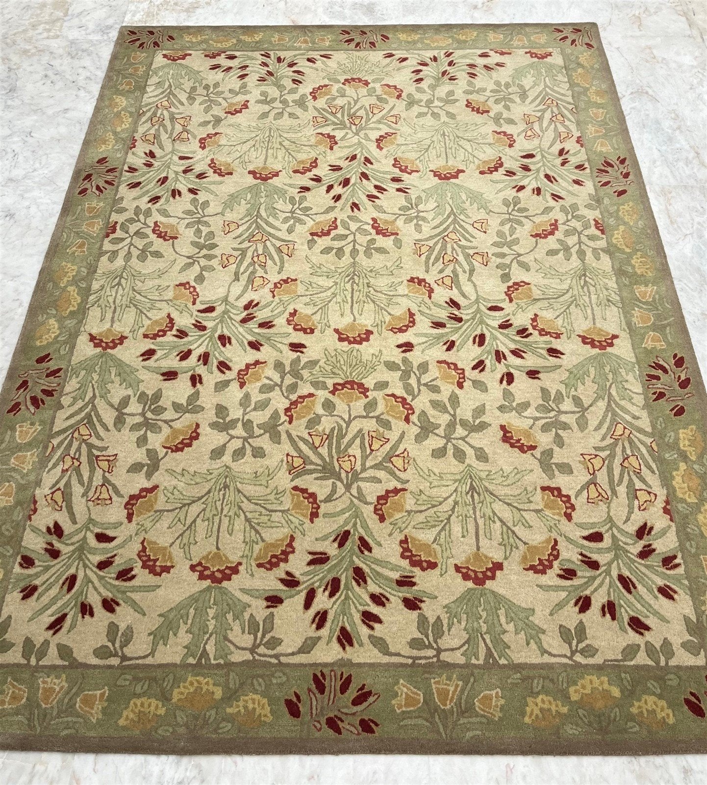 Handmade Oushak Rug Beige Green Rug Area Rug