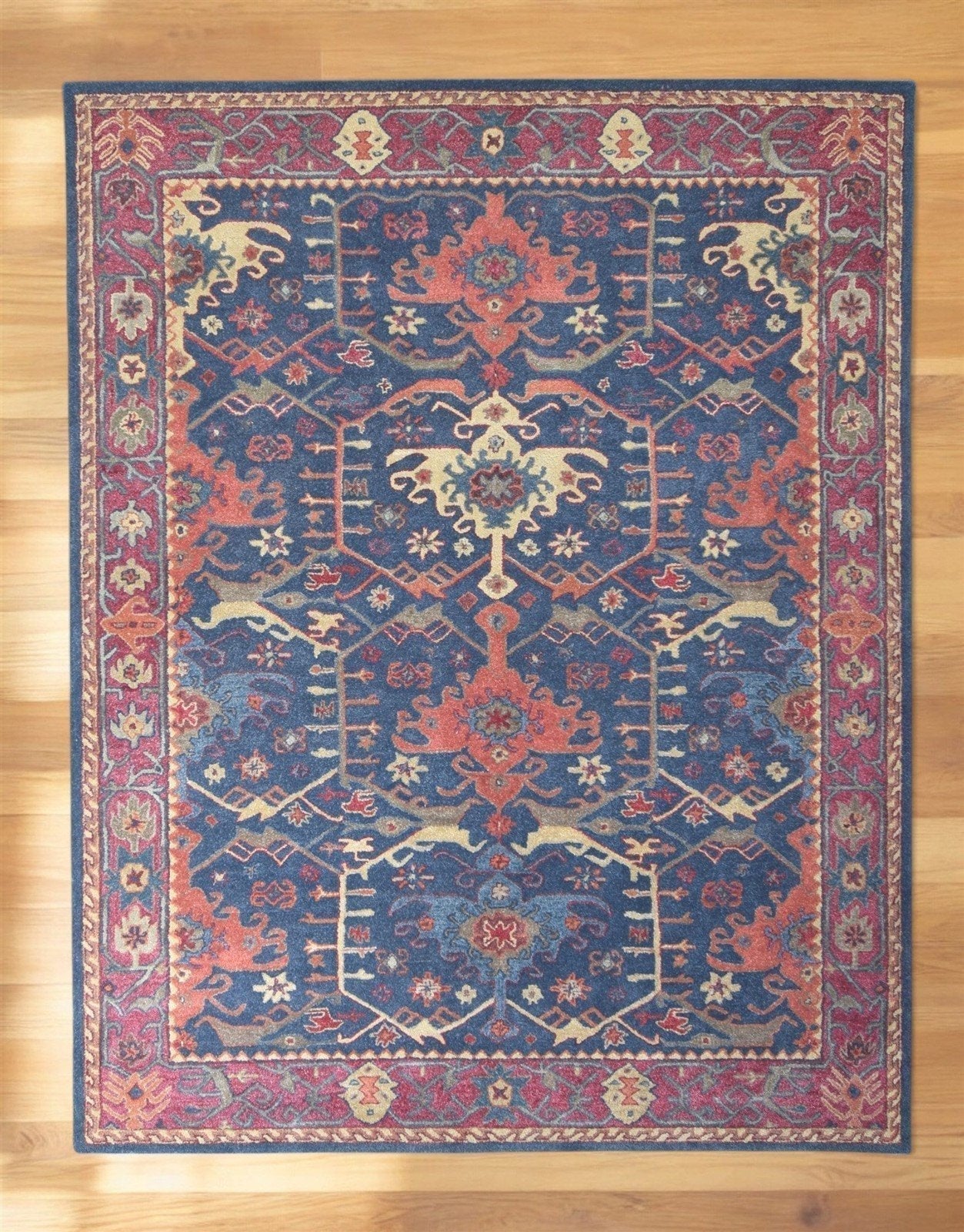 Wool Rug Handmade Persian-Style Area Rug Runner Oushak Channing Indigo Blue Rug Area Rug