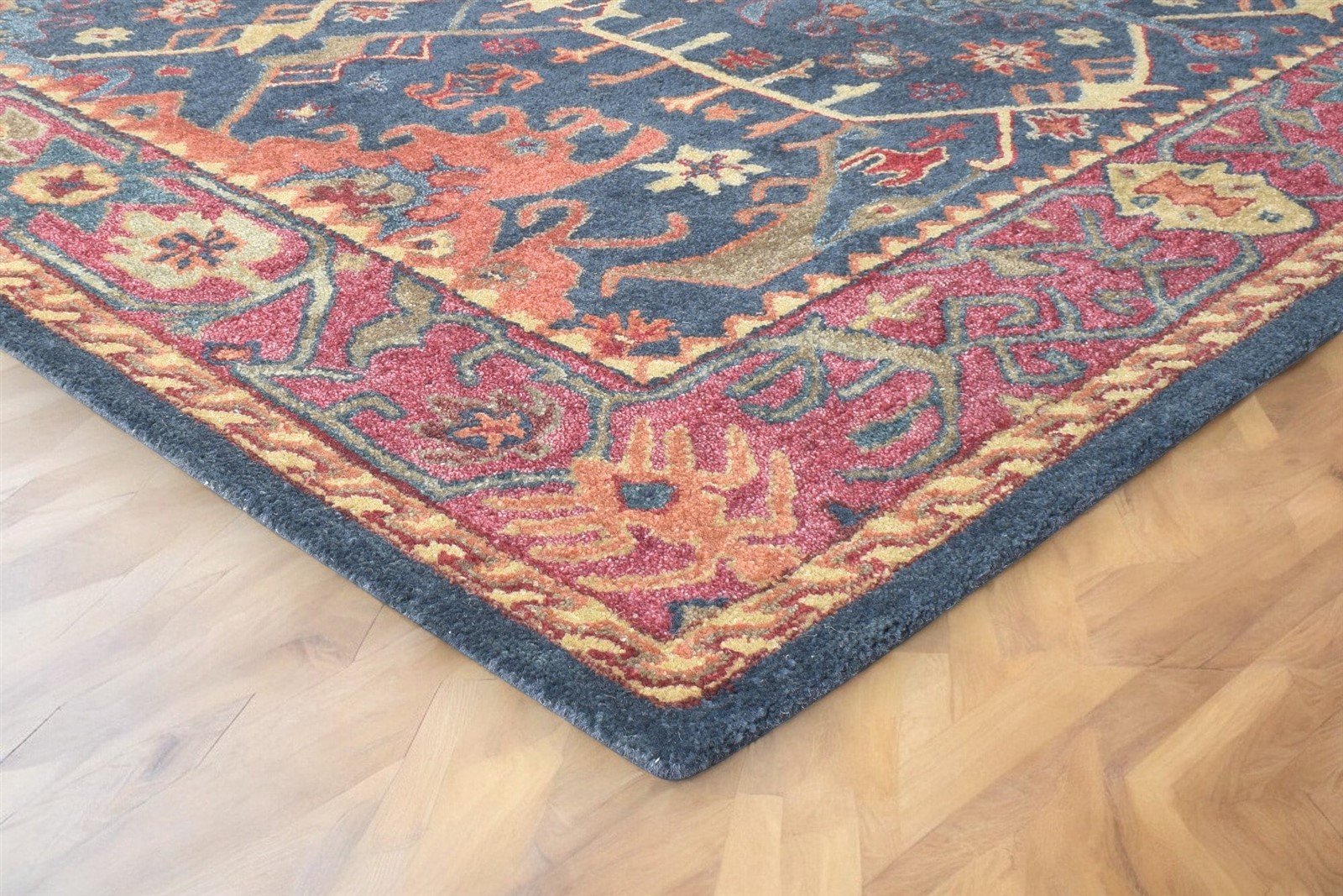 Wool Rug Handmade Persian-Style Area Rug Runner Oushak Channing Indigo Blue Rug Area Rug