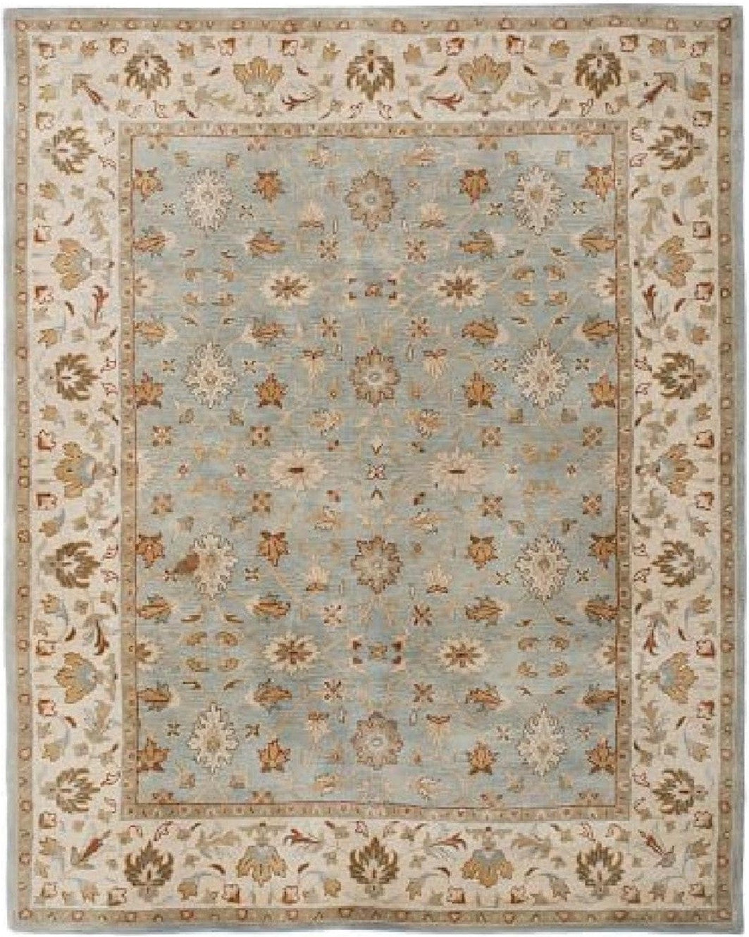 Blue Handmade Wool Persian Oushak Floral Malika Tufted Rug Area Rug