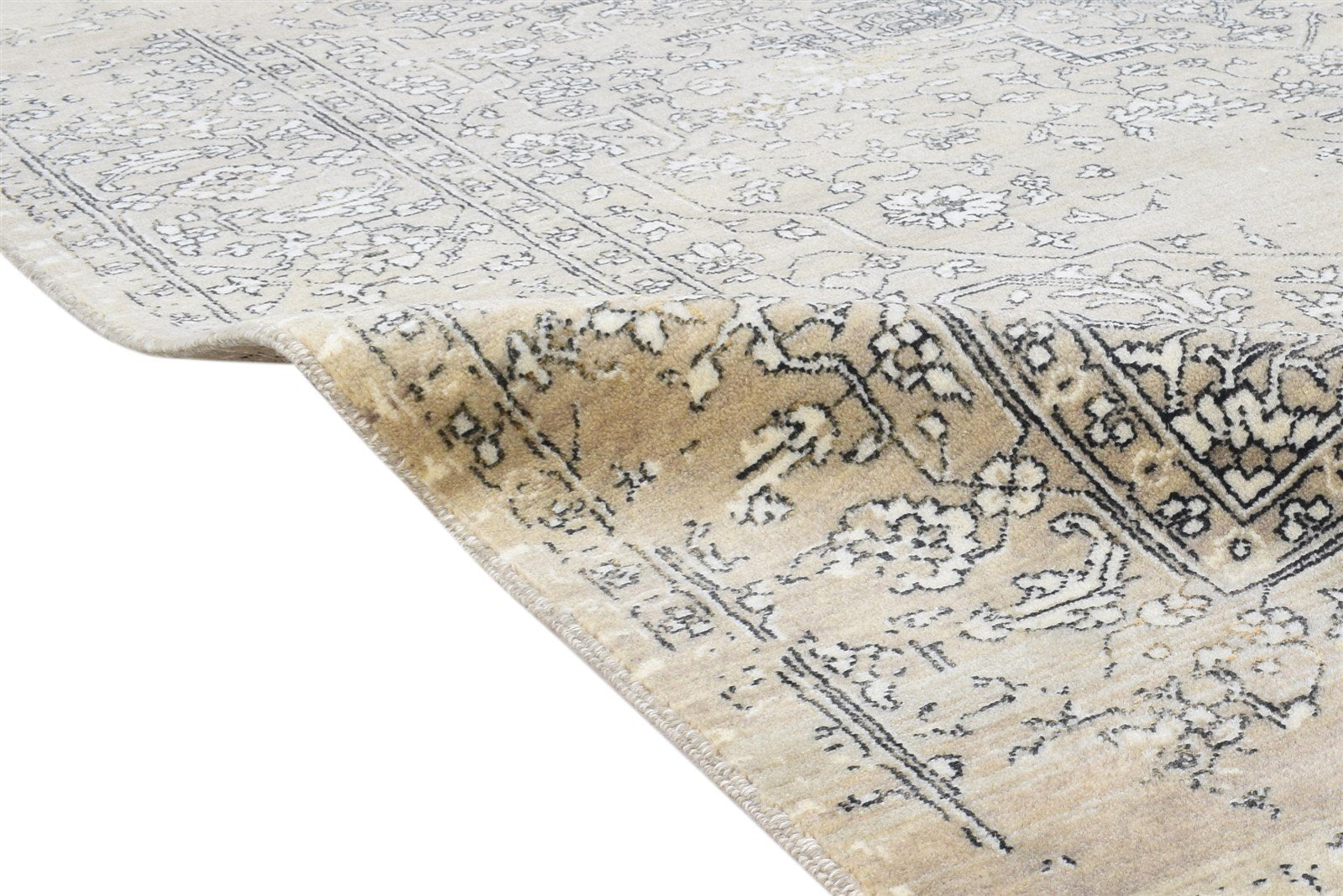 6X10 Rug Wool / Silk Beige Modern Hand Knotted Oriental Abstract Large Carpet 7864605048981