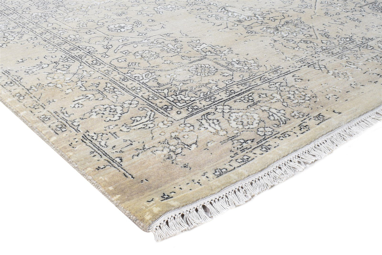 6X10 Rug Wool / Silk Beige Modern Hand Knotted Oriental Abstract Large Carpet 7864605048981