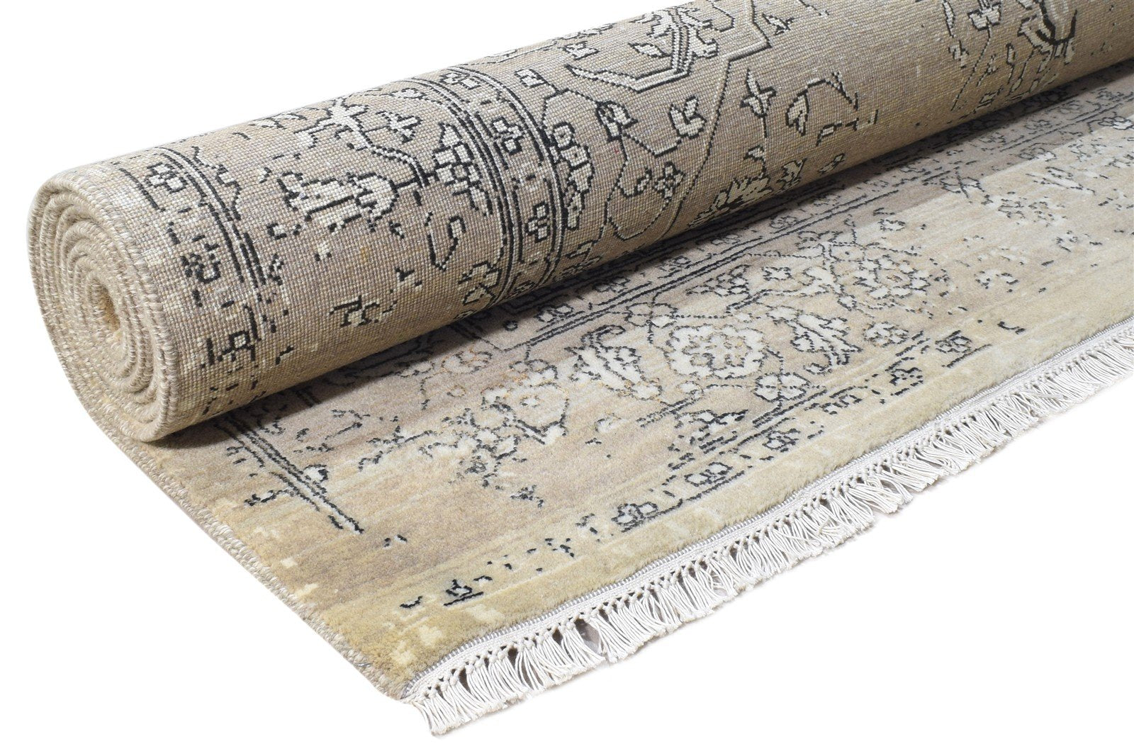 6X10 Rug Wool / Silk Beige Modern Hand Knotted Oriental Abstract Large Carpet 7864605048981