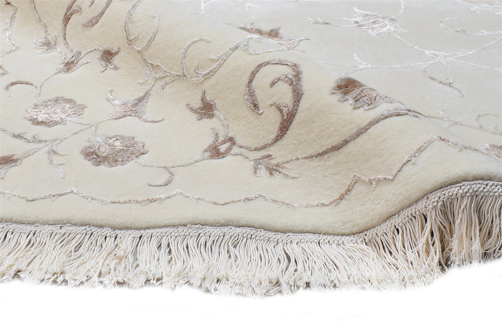 6X10 Rug Wool / Silk Cream Persian Hand Knotted Abbuson Oriental Large Carpet 7865125208213