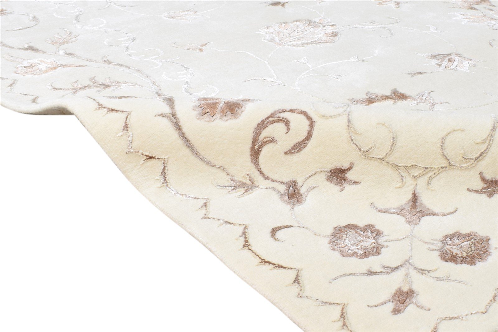 6X10 Rug Wool / Silk Cream Persian Hand Knotted Abbuson Oriental Large Carpet 7865125208213