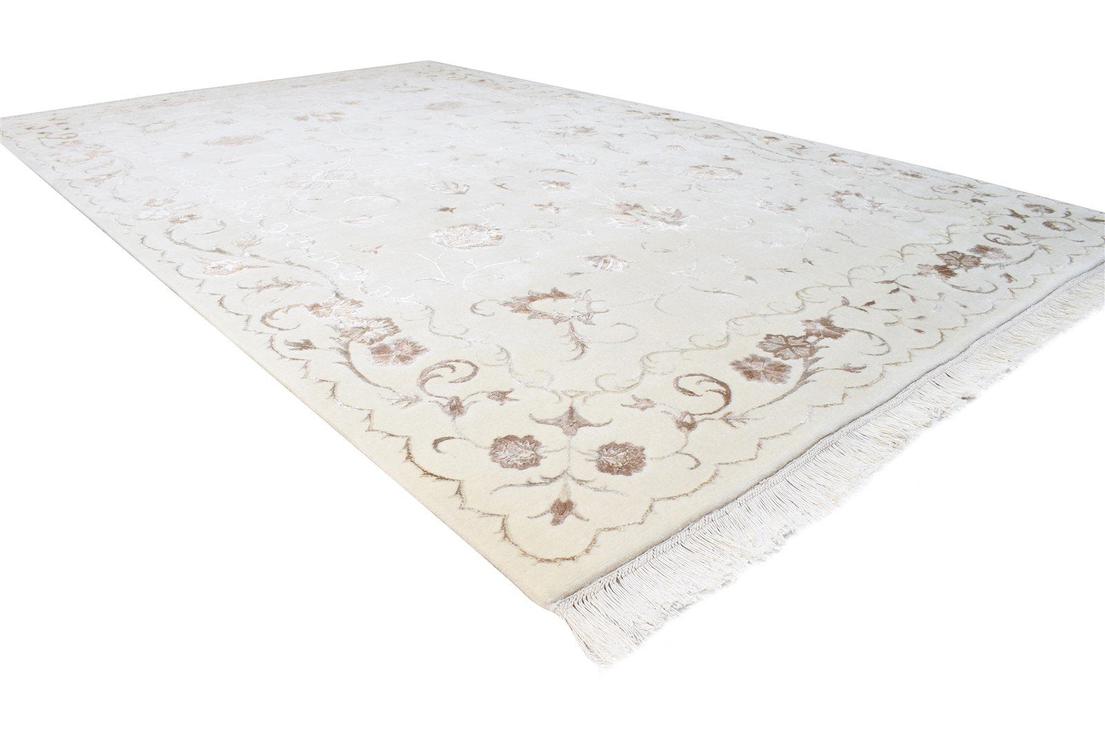 6X10 Rug Wool / Silk Cream Persian Hand Knotted Abbuson Oriental Large Carpet 7865125208213