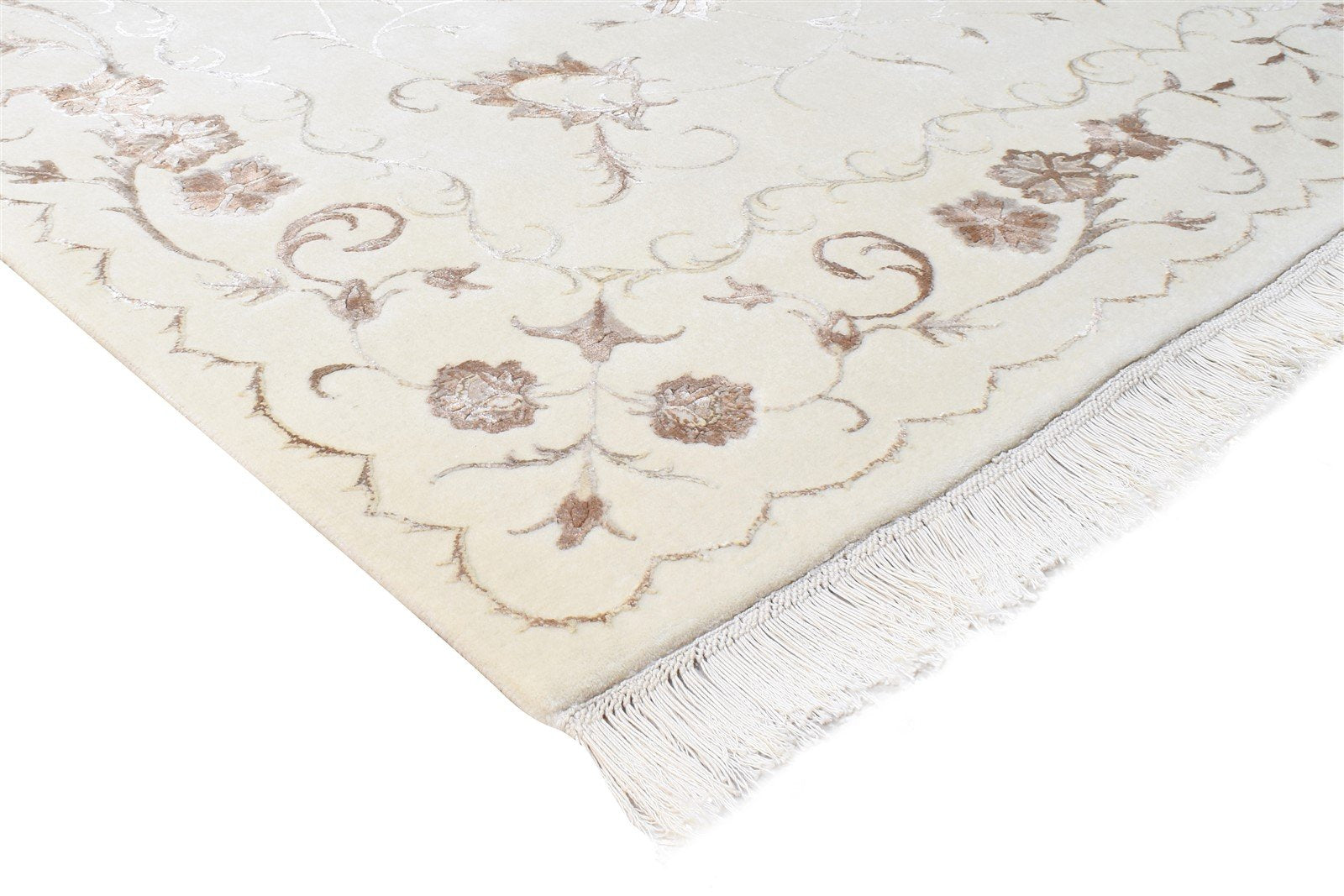6X10 Rug Wool / Silk Cream Persian Hand Knotted Abbuson Oriental Large Carpet 7865125208213