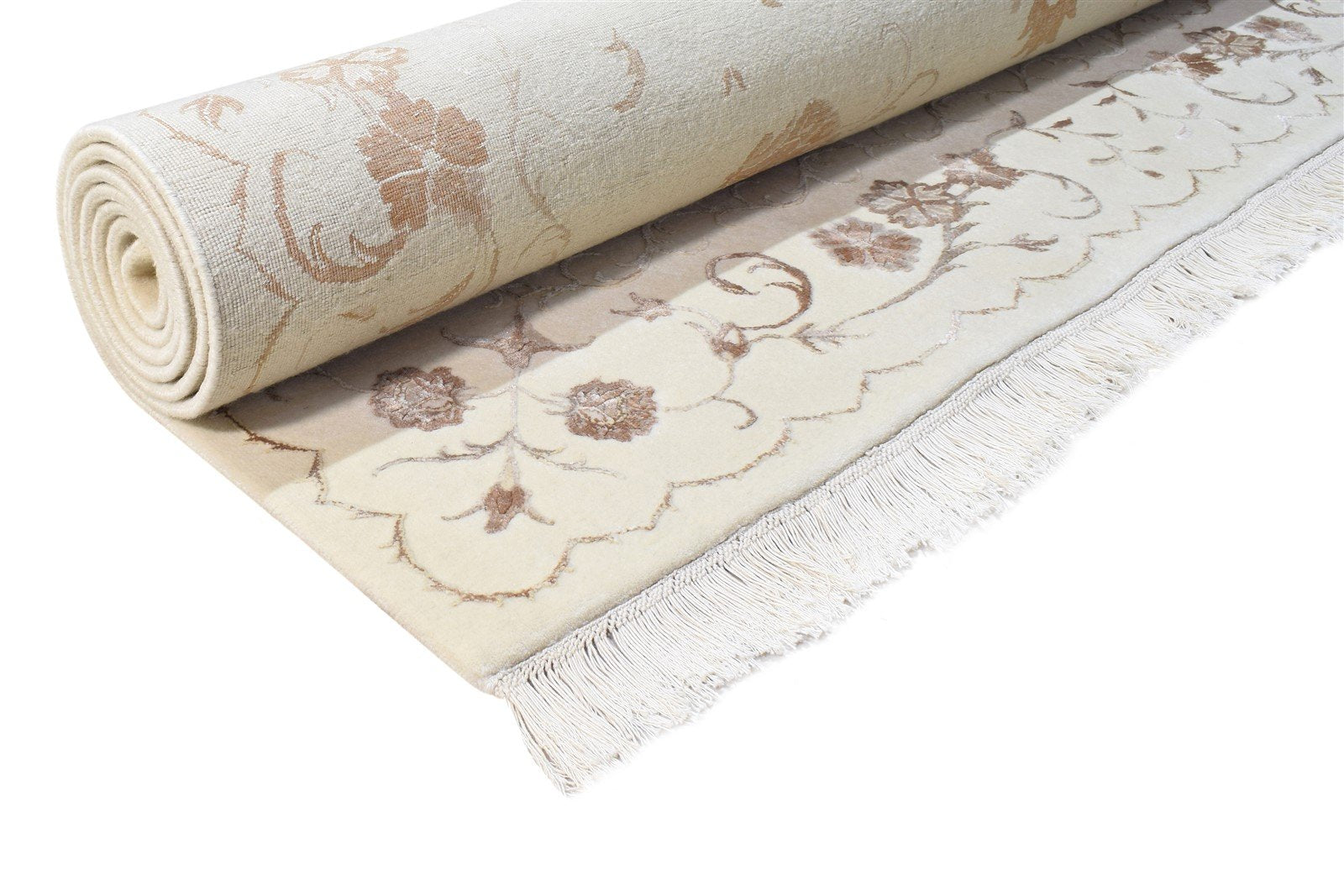6X10 Rug Wool / Silk Cream Persian Hand Knotted Abbuson Oriental Large Carpet 7865125208213