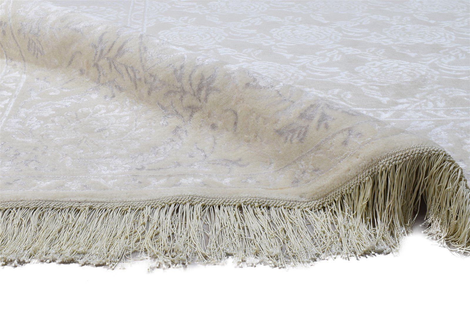 6X10 Rug Wool / Silk Off-White Persian Hand Knotted Kashan Floral Large Carpet 7864904876181