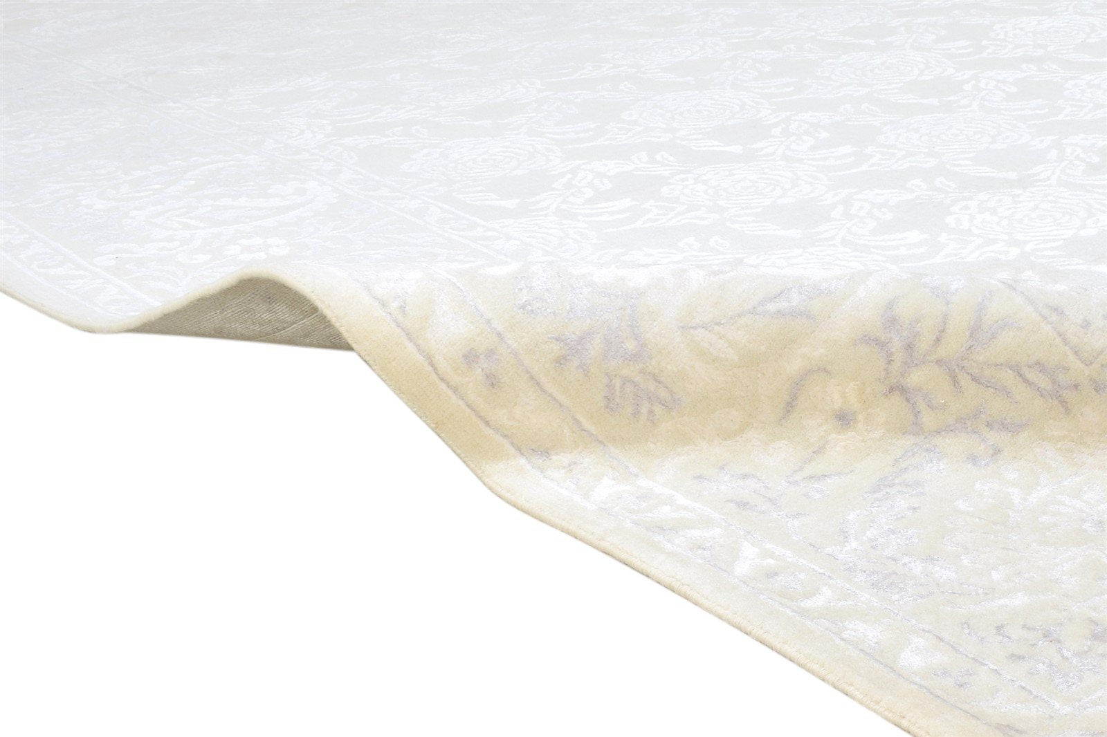 6X10 Rug Wool / Silk Off-White Persian Hand Knotted Kashan Floral Large Carpet 7864904876181
