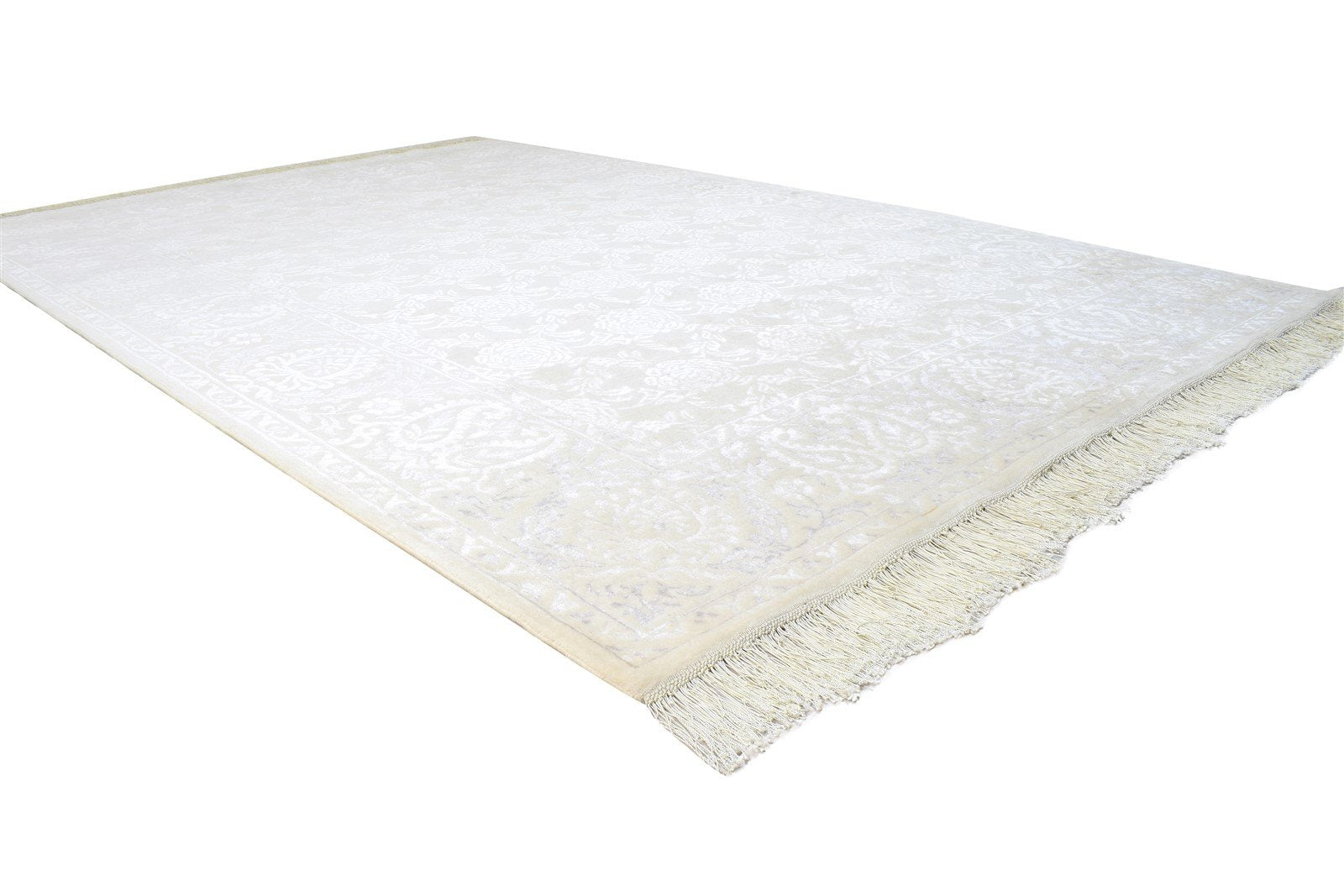 6X10 Rug Wool / Silk Off-White Persian Hand Knotted Kashan Floral Large Carpet 7864904876181
