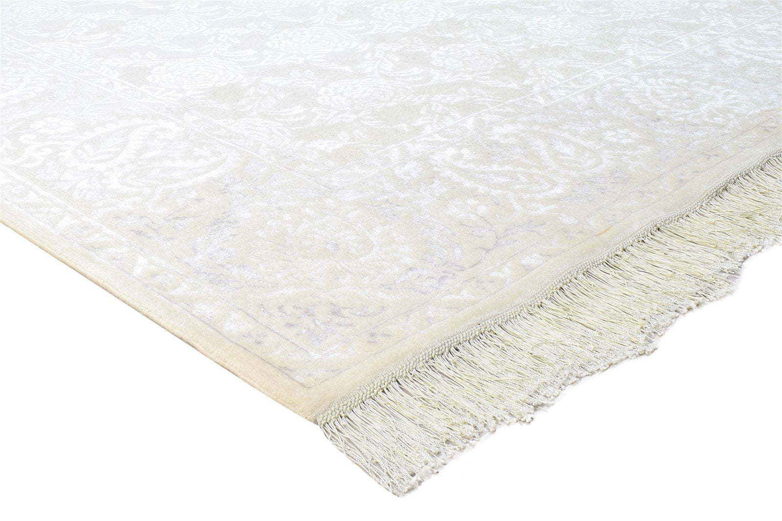 6X10 Rug Wool / Silk Off-White Persian Hand Knotted Kashan Floral Large Carpet 7864904876181