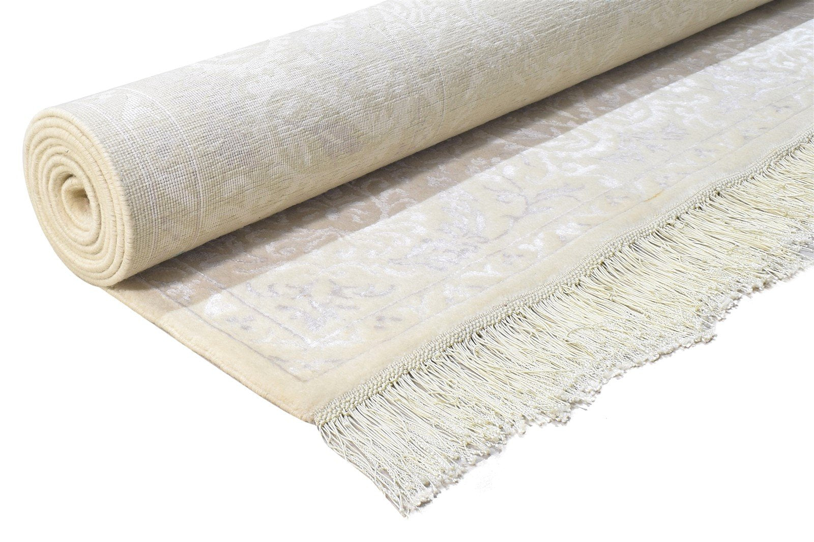6X10 Rug Wool / Silk Off-White Persian Hand Knotted Kashan Floral Large Carpet 7864904876181