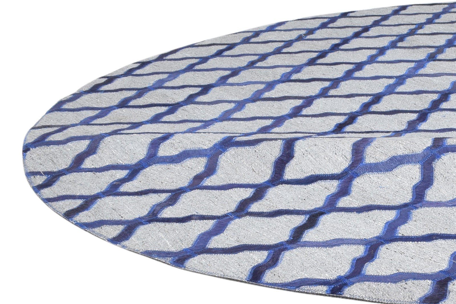 6X6 Rug Leather / Cotton Blue Modern Hand Woven Moroccan Trellis Room Size 7864915394709