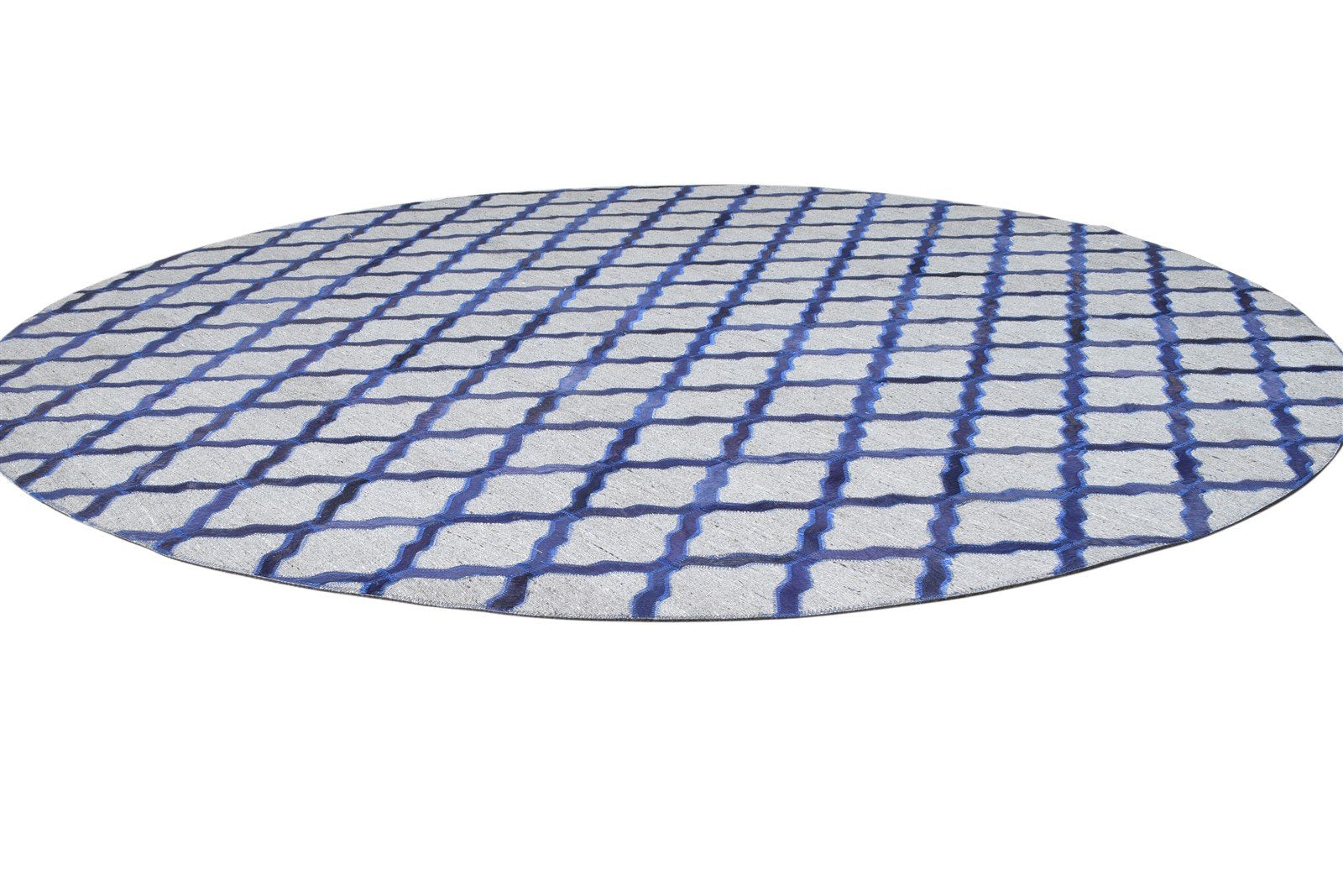 6X6 Rug Leather / Cotton Blue Modern Hand Woven Moroccan Trellis Room Size 7864915394709
