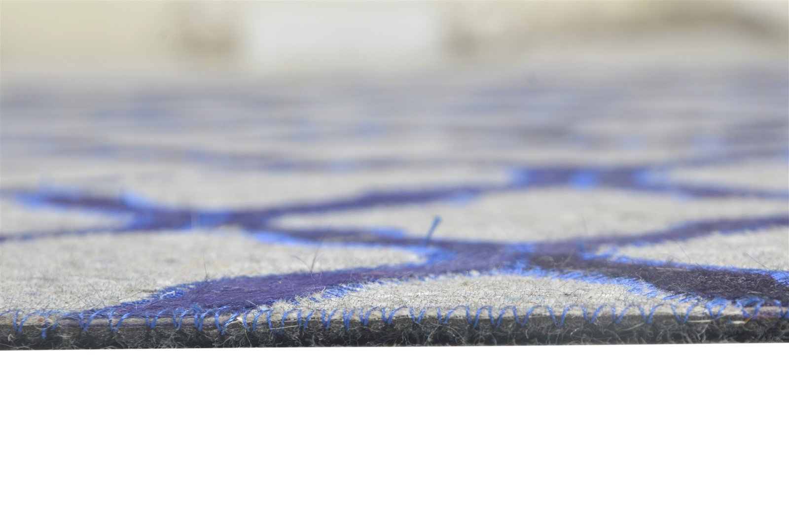 6X6 Rug Leather / Cotton Blue Modern Hand Woven Moroccan Trellis Room Size 7864915394709