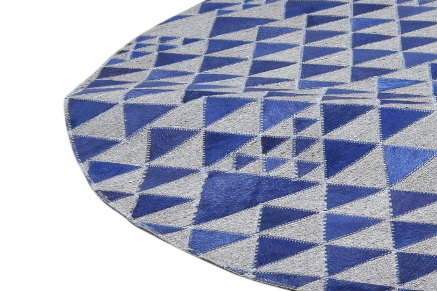 6X6 Rug Leather / Cotton Blue Modern Hand Woven Scandinavian Triangles Room Size 7864945770645