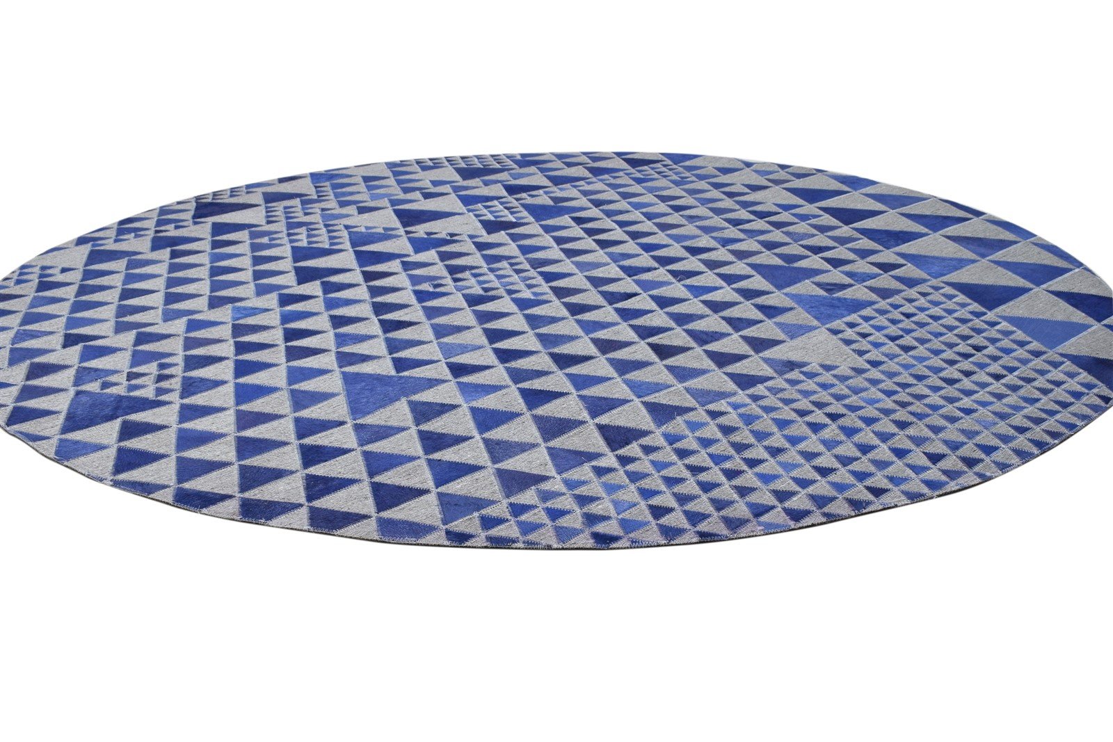 6X6 Rug Leather / Cotton Blue Modern Hand Woven Scandinavian Triangles Room Size 7864945770645