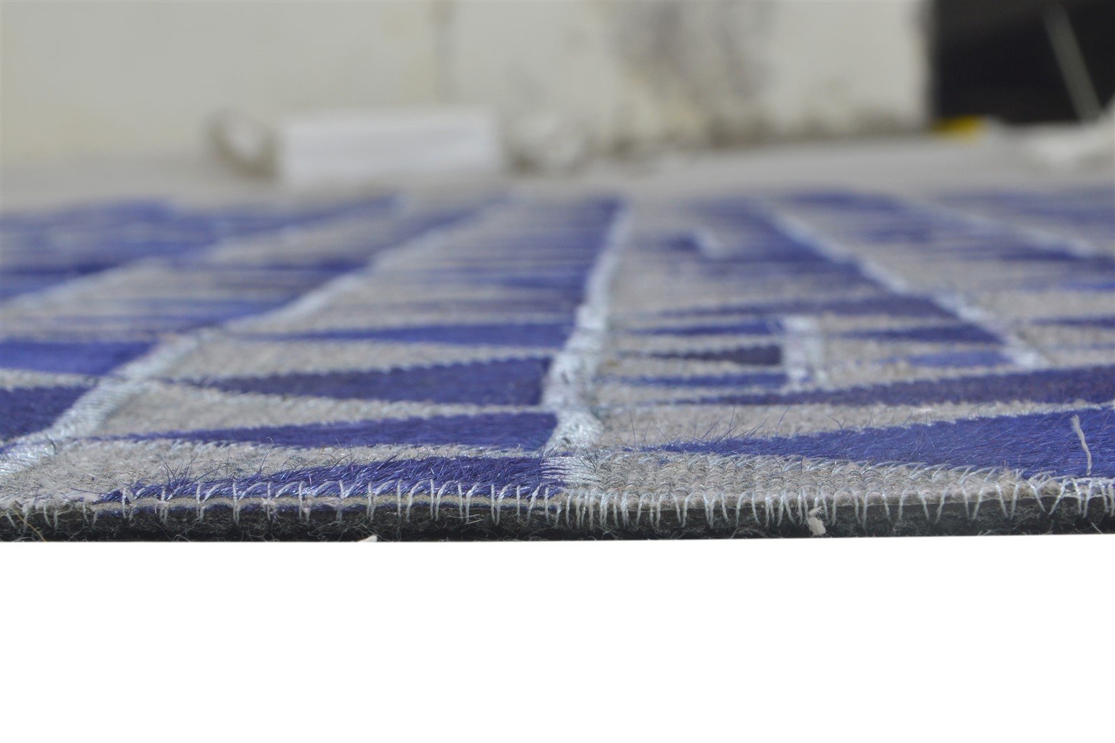 6X6 Rug Leather / Cotton Blue Modern Hand Woven Scandinavian Triangles Room Size 7864945770645