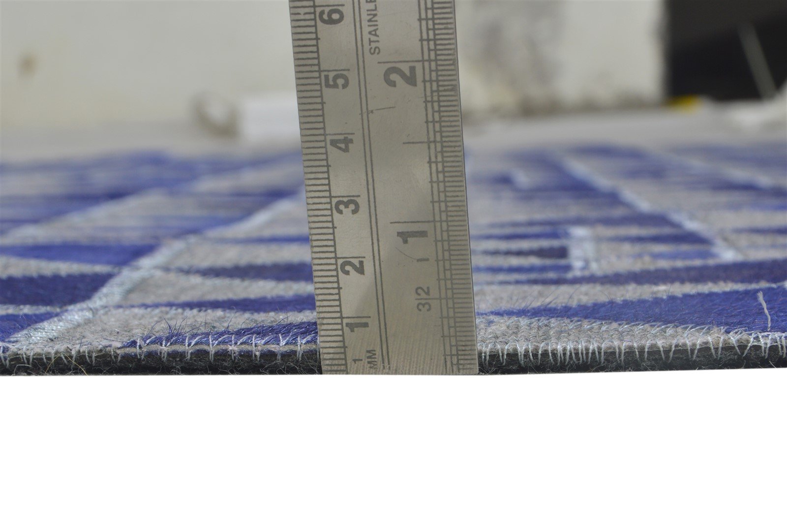 6X6 Rug Leather / Cotton Blue Modern Hand Woven Scandinavian Triangles Room Size 7864945770645
