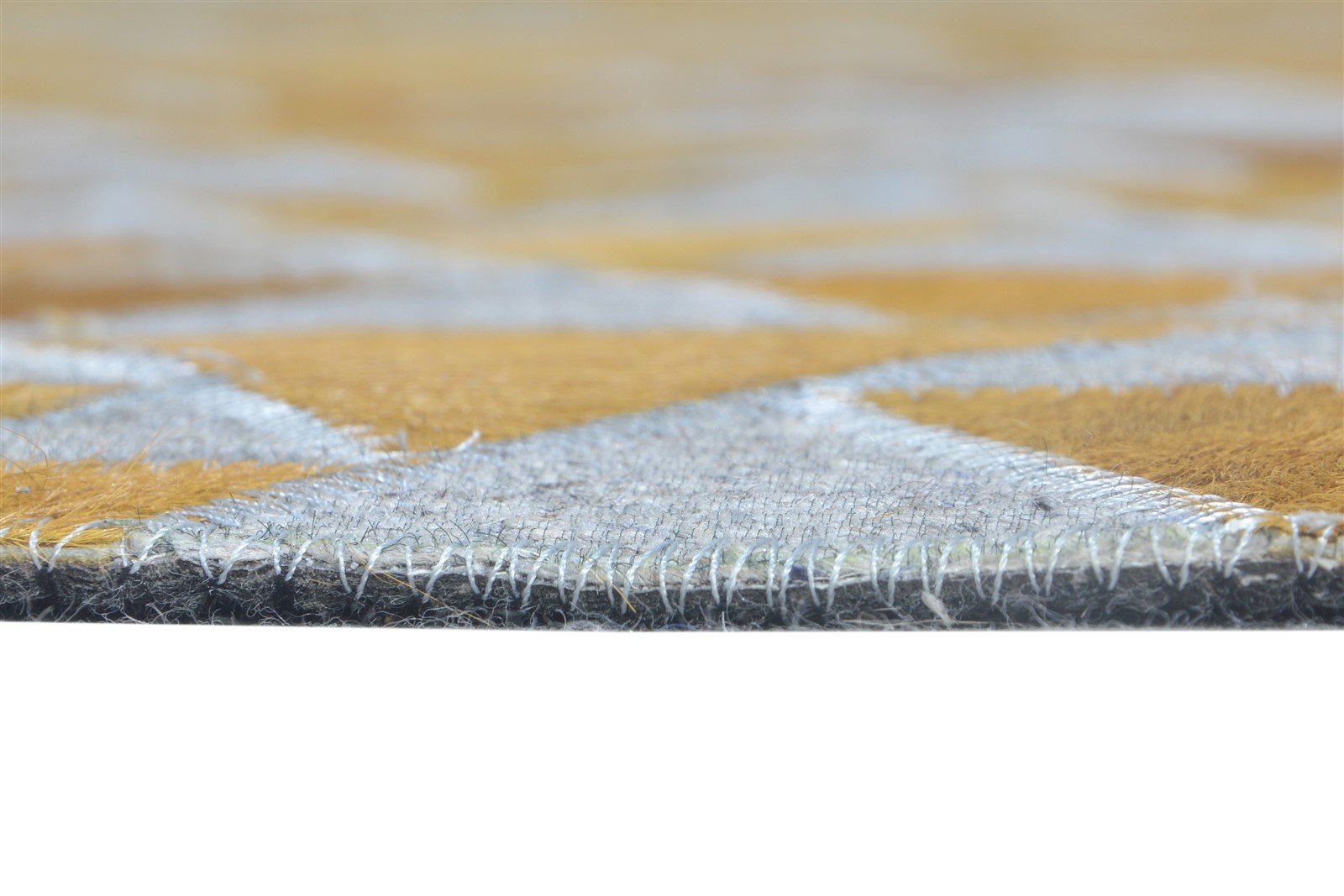 6X6 Rug Leather / Cotton Gold Modern Hand Woven Scandinavian Triangles Room Size 7864944623765