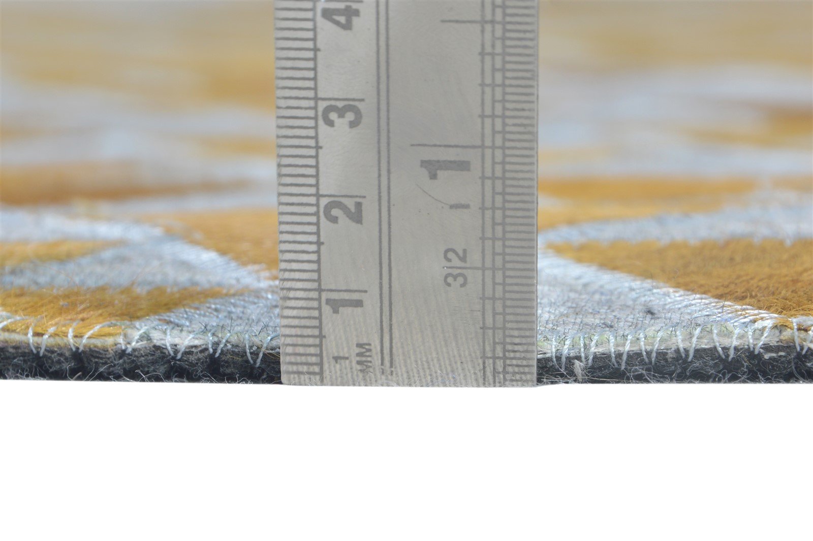 6X6 Rug Leather / Cotton Gold Modern Hand Woven Scandinavian Triangles Room Size 7864944623765