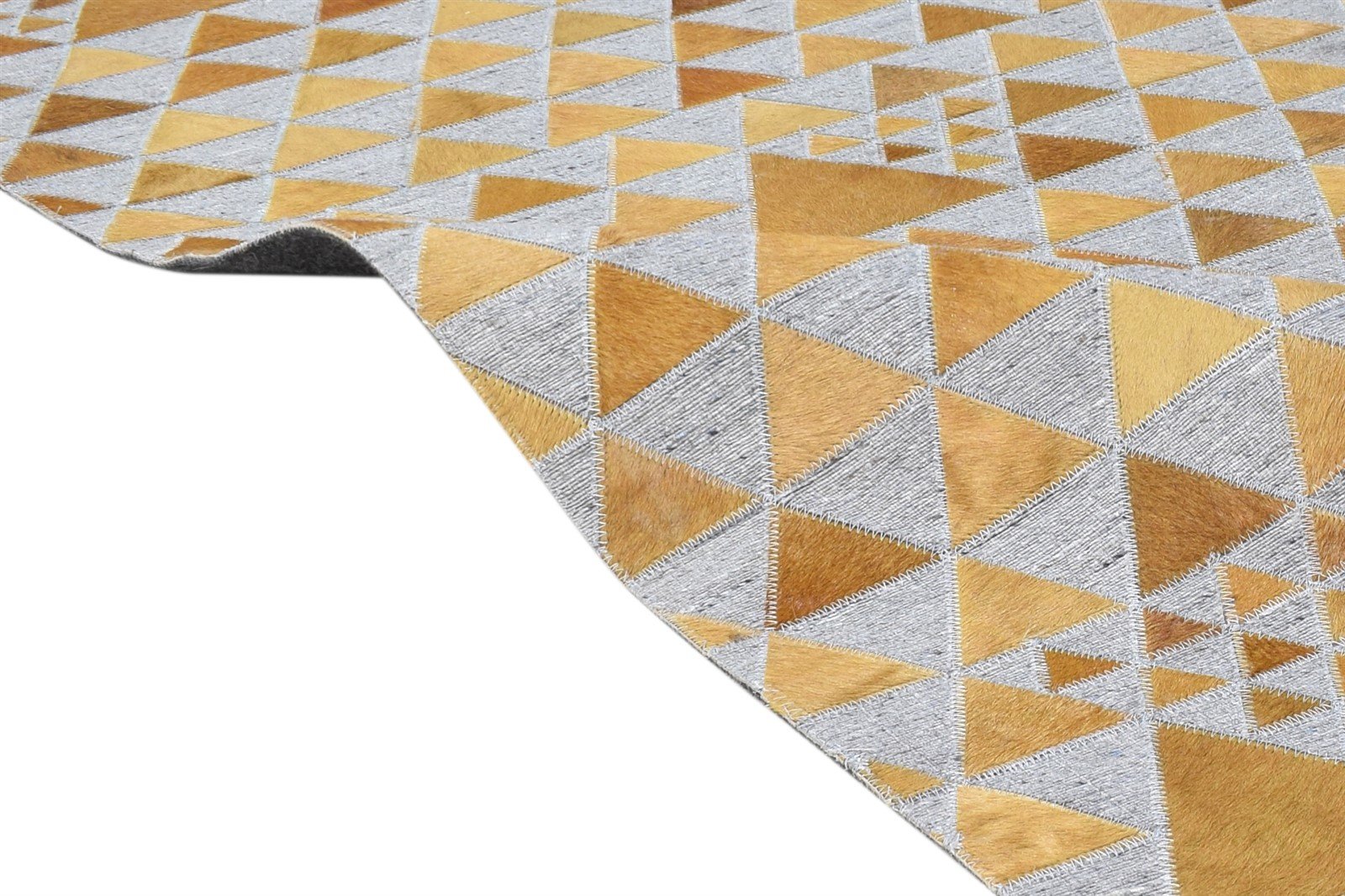 6X6 Rug Leather / Cotton Gold Modern Hand Woven Scandinavian Triangles Room Size 7864937578645