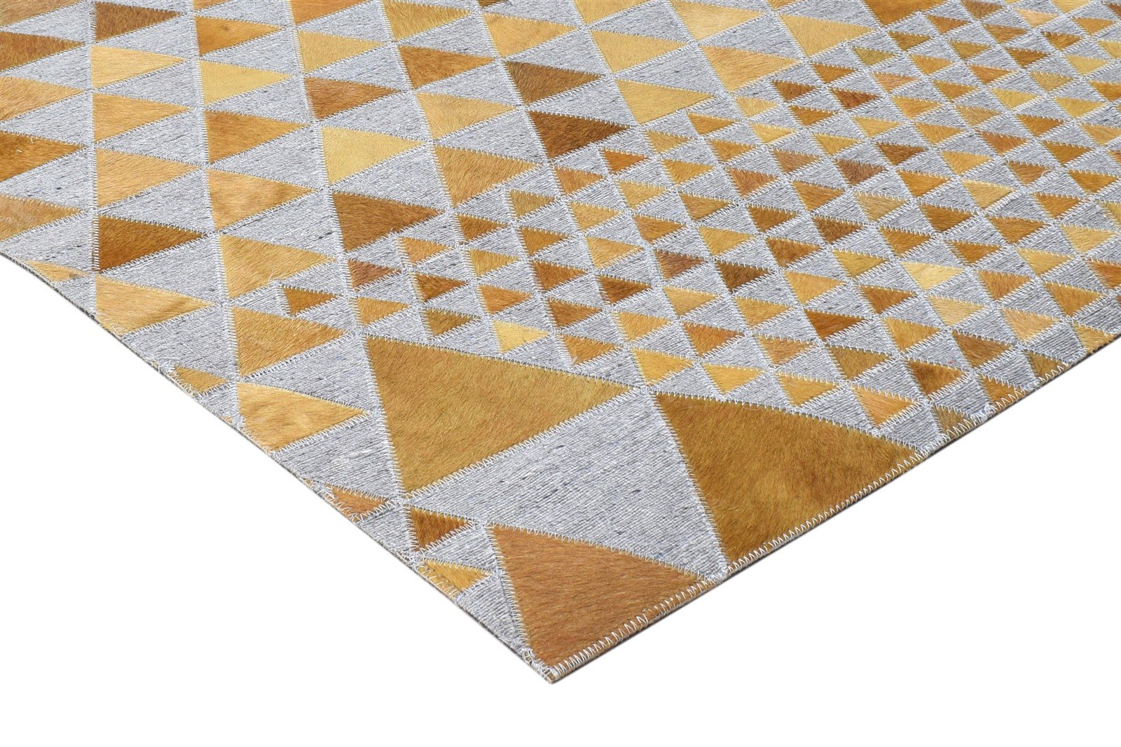 6X6 Rug Leather / Cotton Gold Modern Hand Woven Scandinavian Triangles Room Size 7864937578645