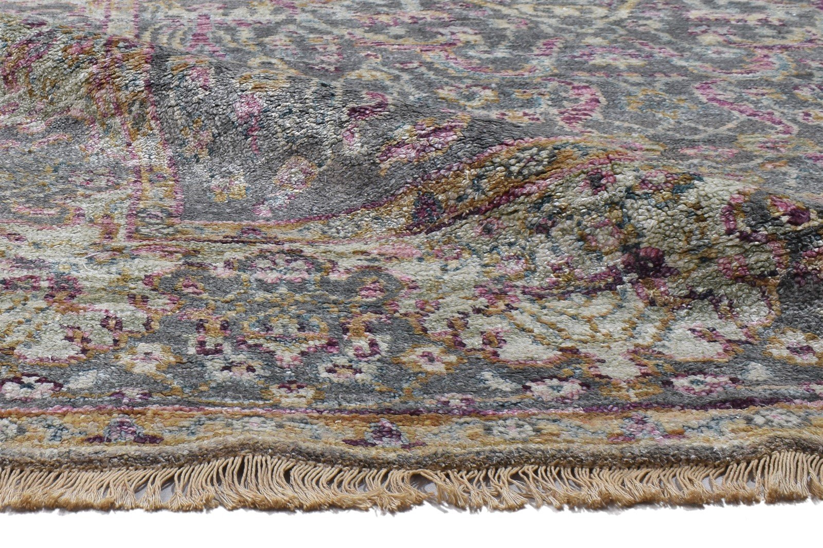 6X8 Rug Silk Dark Grey Persian Hand Knotted Bohemian Oriental Room Size Carpet 7864099078293