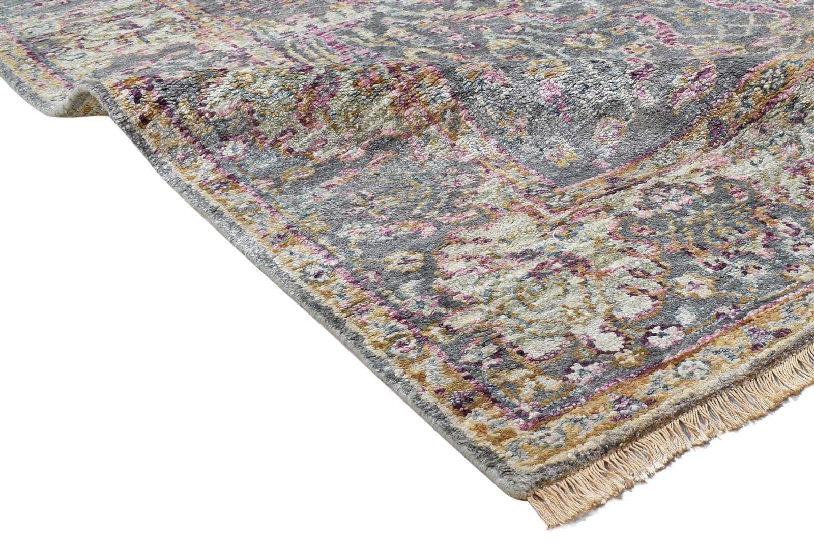 6X8 Rug Silk Dark Grey Persian Hand Knotted Bohemian Oriental Room Size Carpet 7864099078293