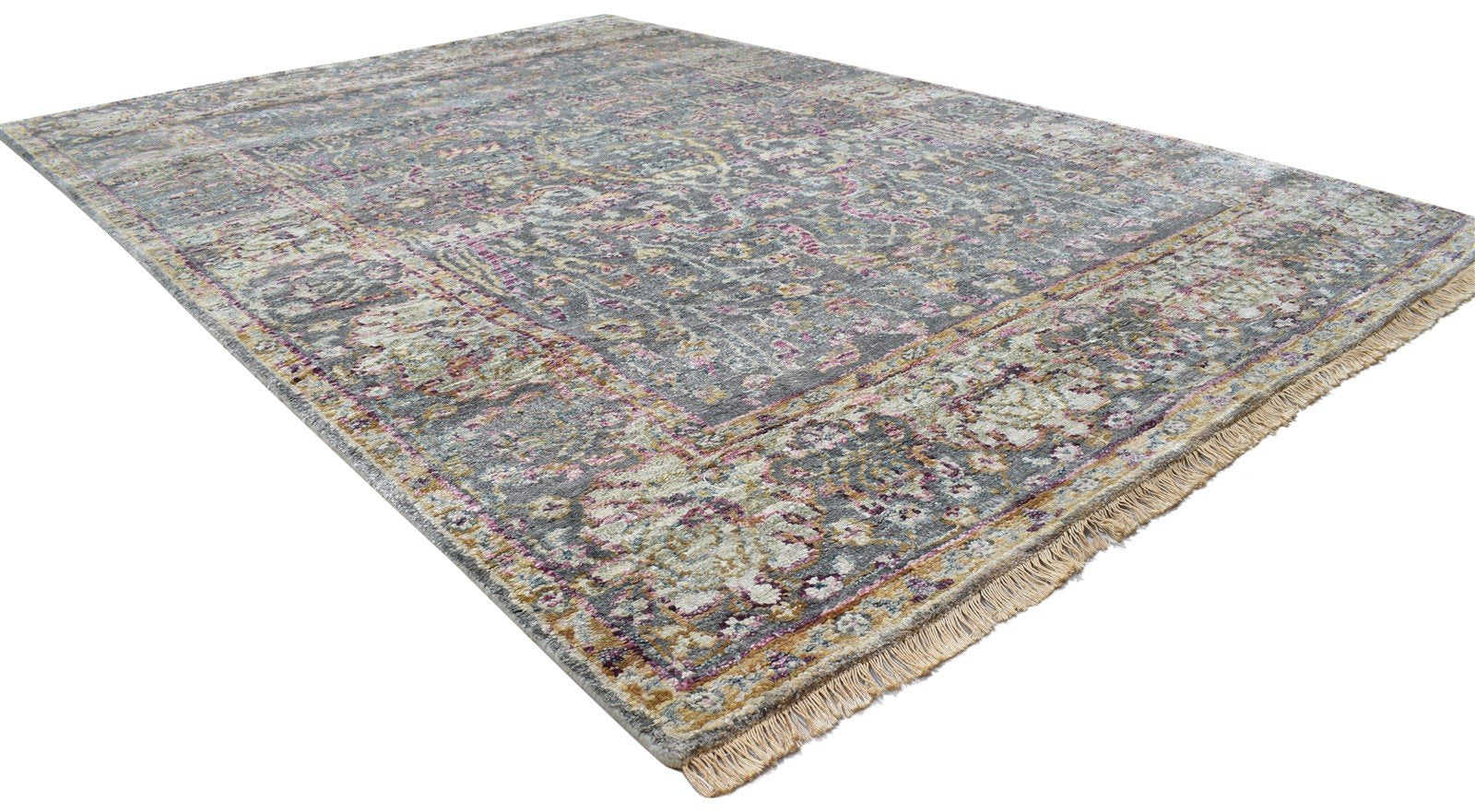 6X8 Rug Silk Dark Grey Persian Hand Knotted Bohemian Oriental Room Size Carpet 7864099078293