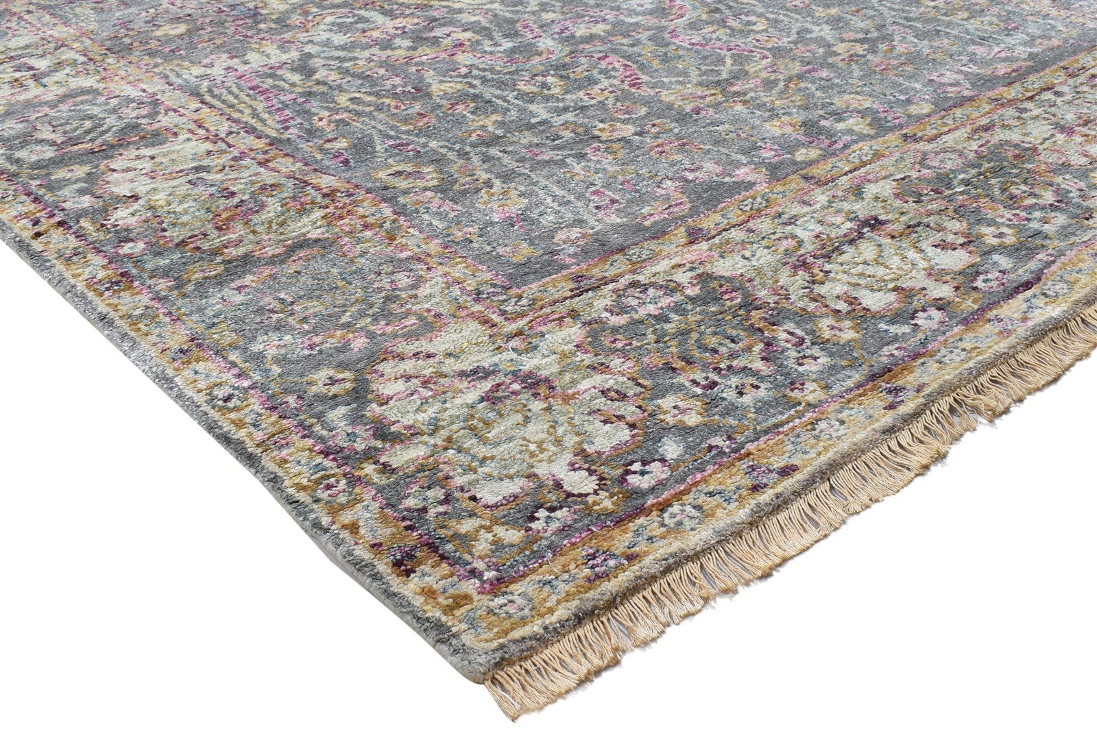 6X8 Rug Silk Dark Grey Persian Hand Knotted Bohemian Oriental Room Size Carpet 7864099078293