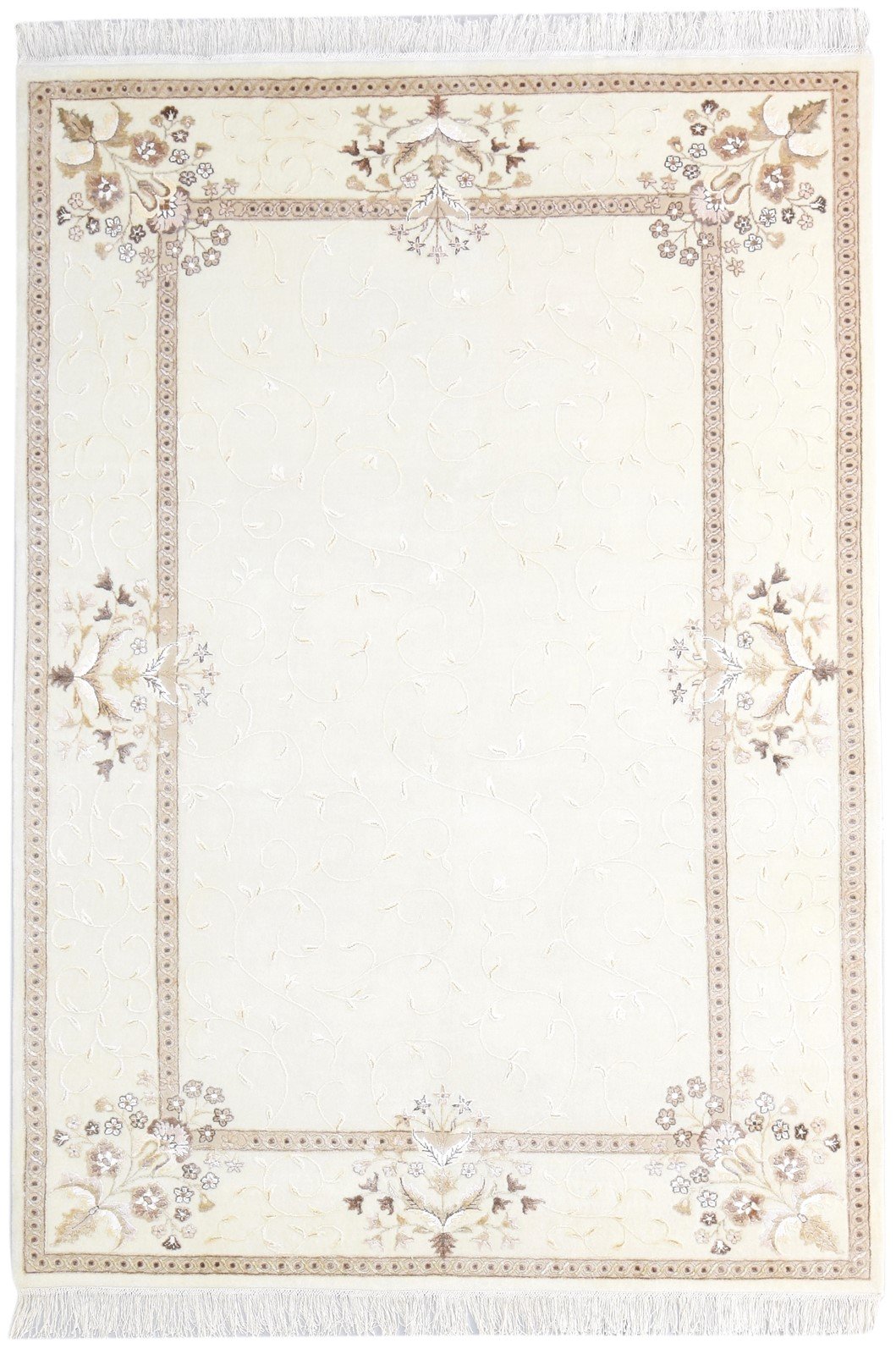 6X8 Rug Wool / Silk Cream Persien Hand Knotted Abbuson Oriental Room Size 7865125929109
