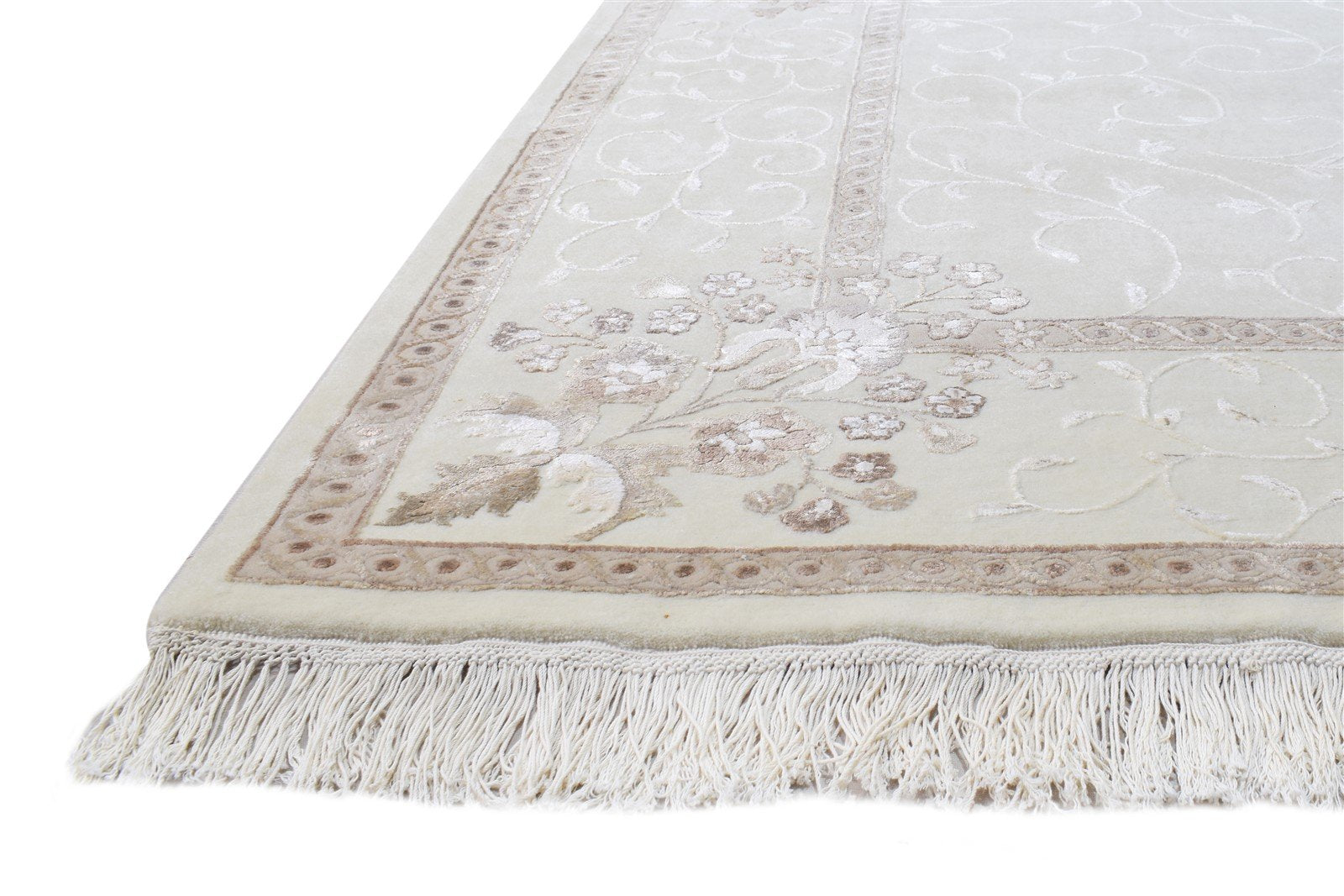 6X8 Rug Wool / Silk Cream Persien Hand Knotted Abbuson Oriental Room Size 7865125929109