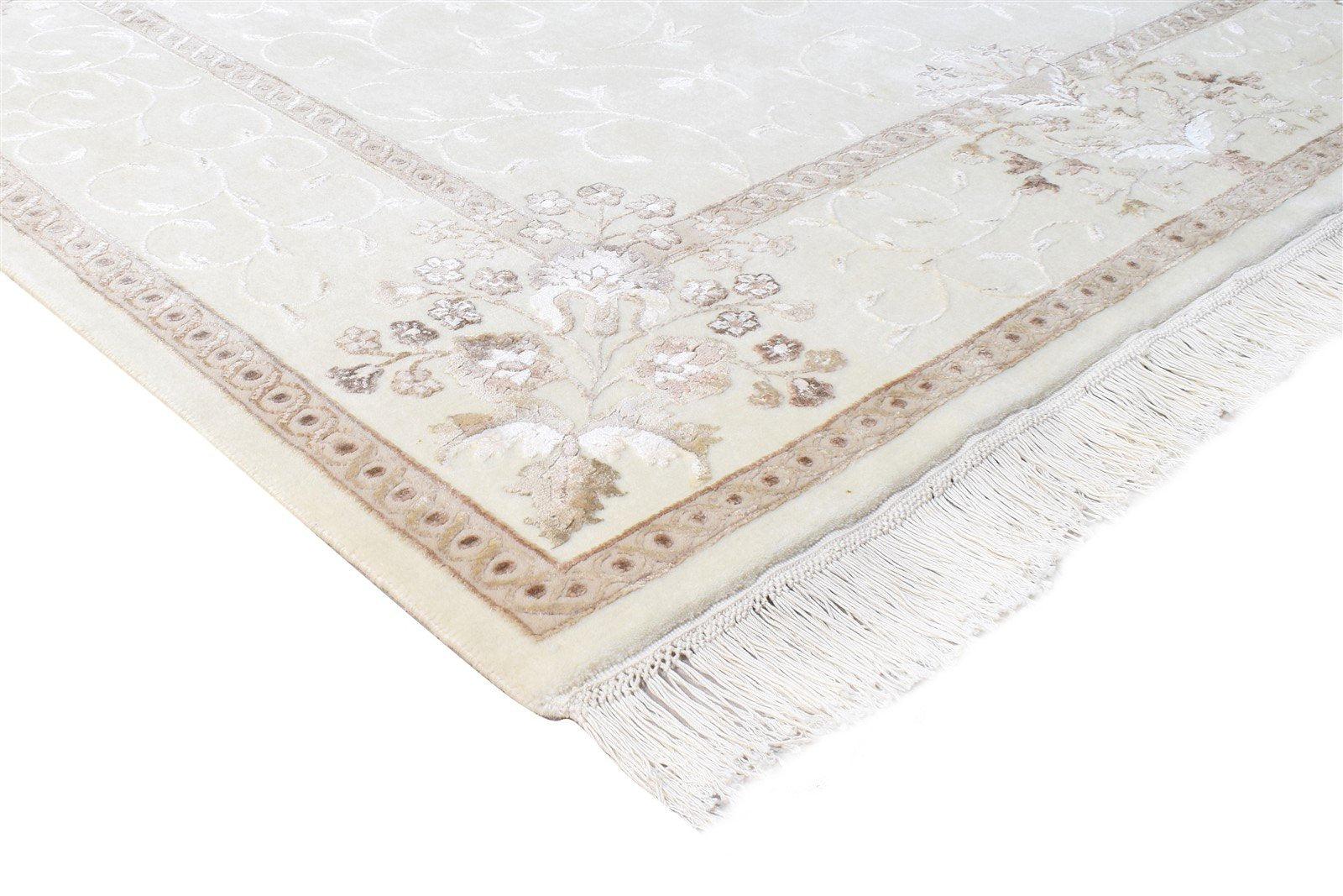 6X8 Rug Wool / Silk Cream Persien Hand Knotted Abbuson Oriental Room Size 7865125929109