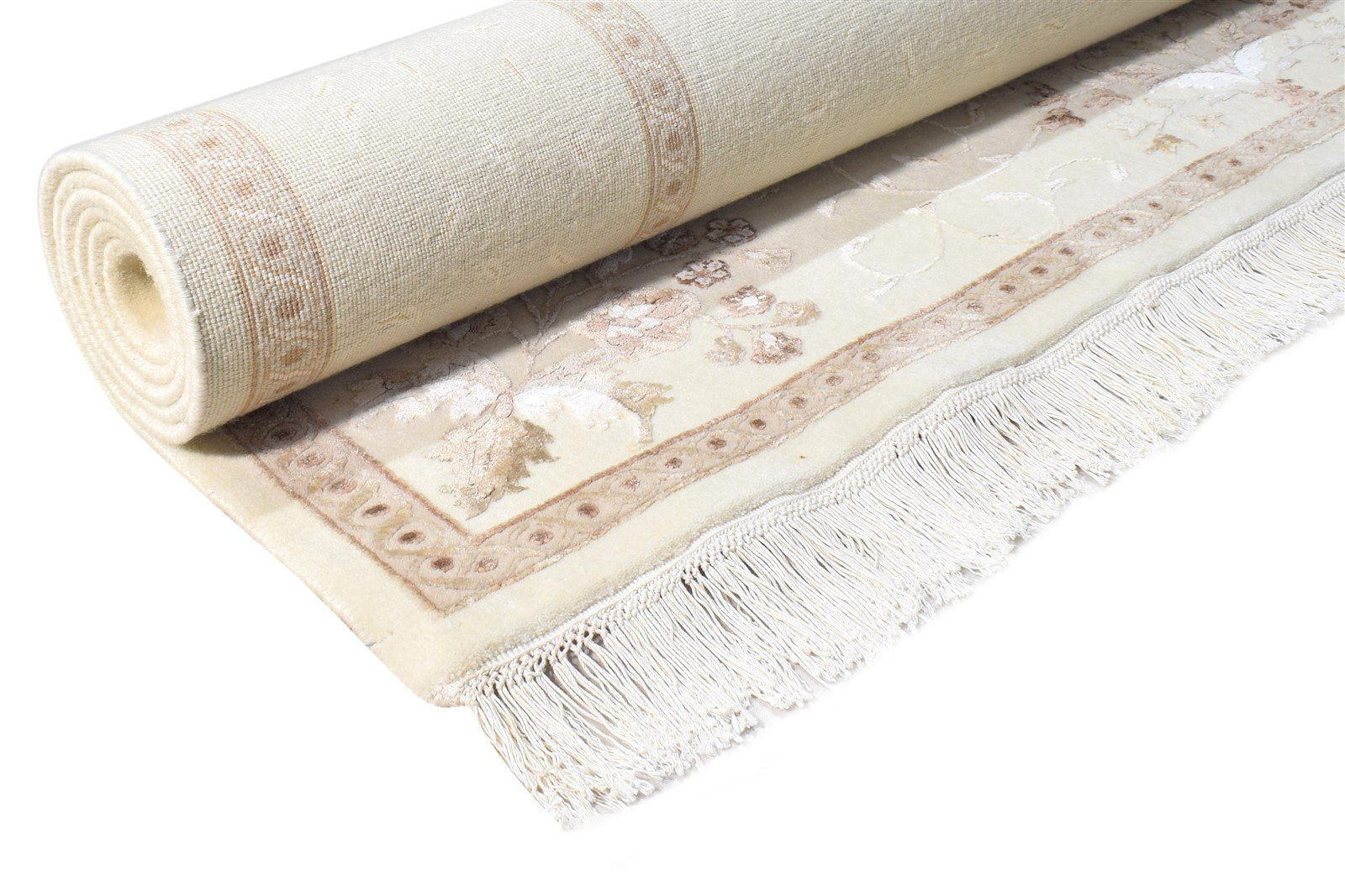 6X8 Rug Wool / Silk Cream Persien Hand Knotted Abbuson Oriental Room Size 7865125929109