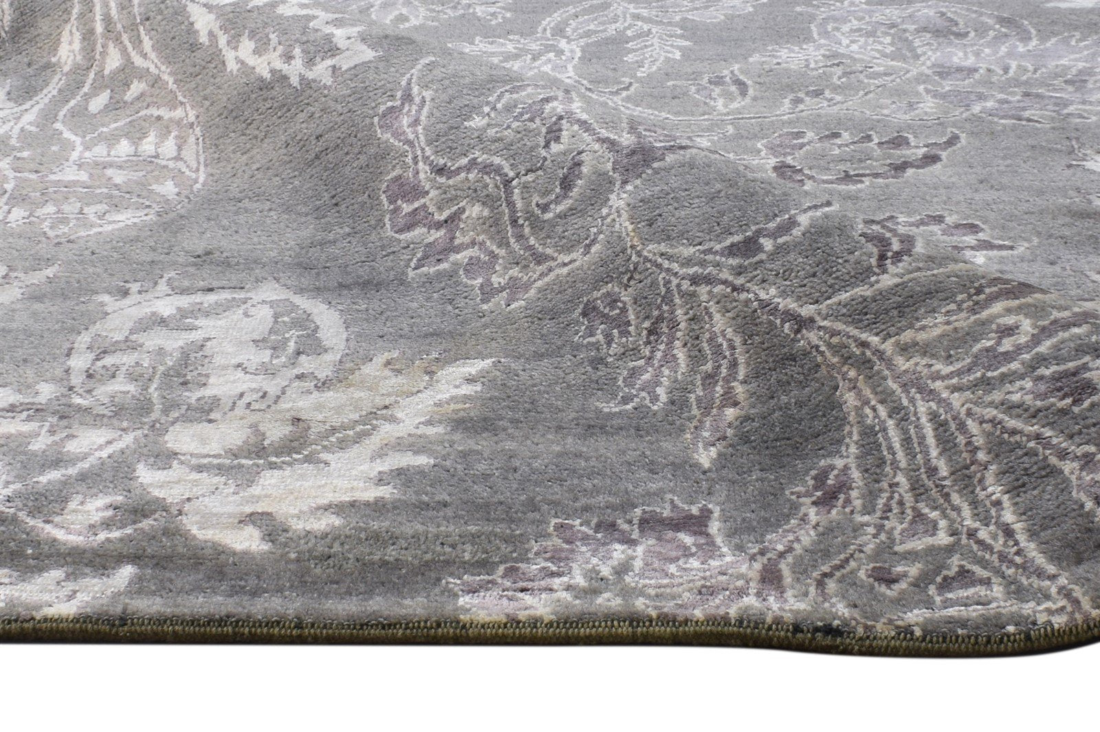 6X8 Rug Wool / Silk Grey Modern Hand Knotted American Floral Room Size Carpet 7865207128213