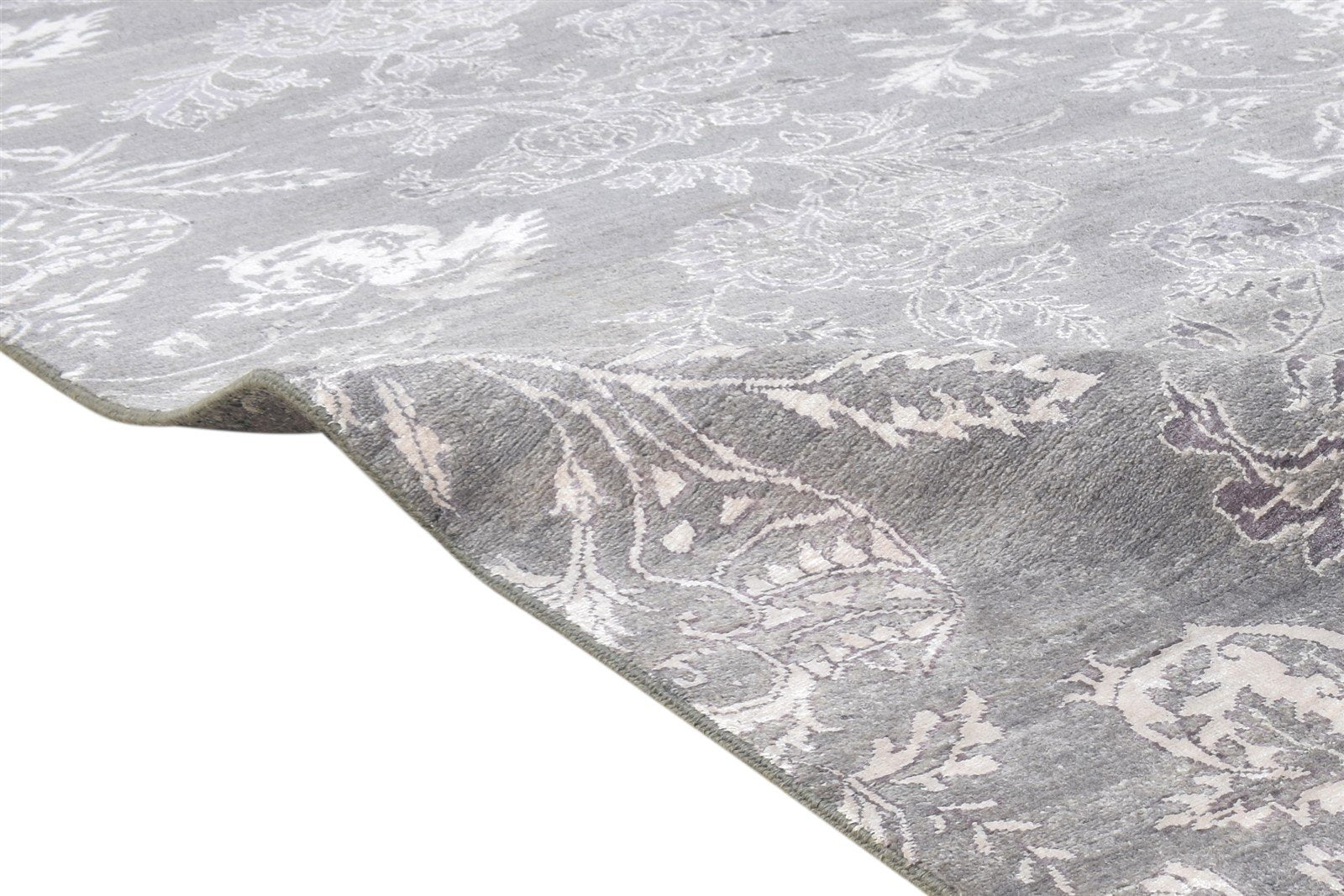 6X8 Rug Wool / Silk Grey Modern Hand Knotted American Floral Room Size Carpet 7865207128213