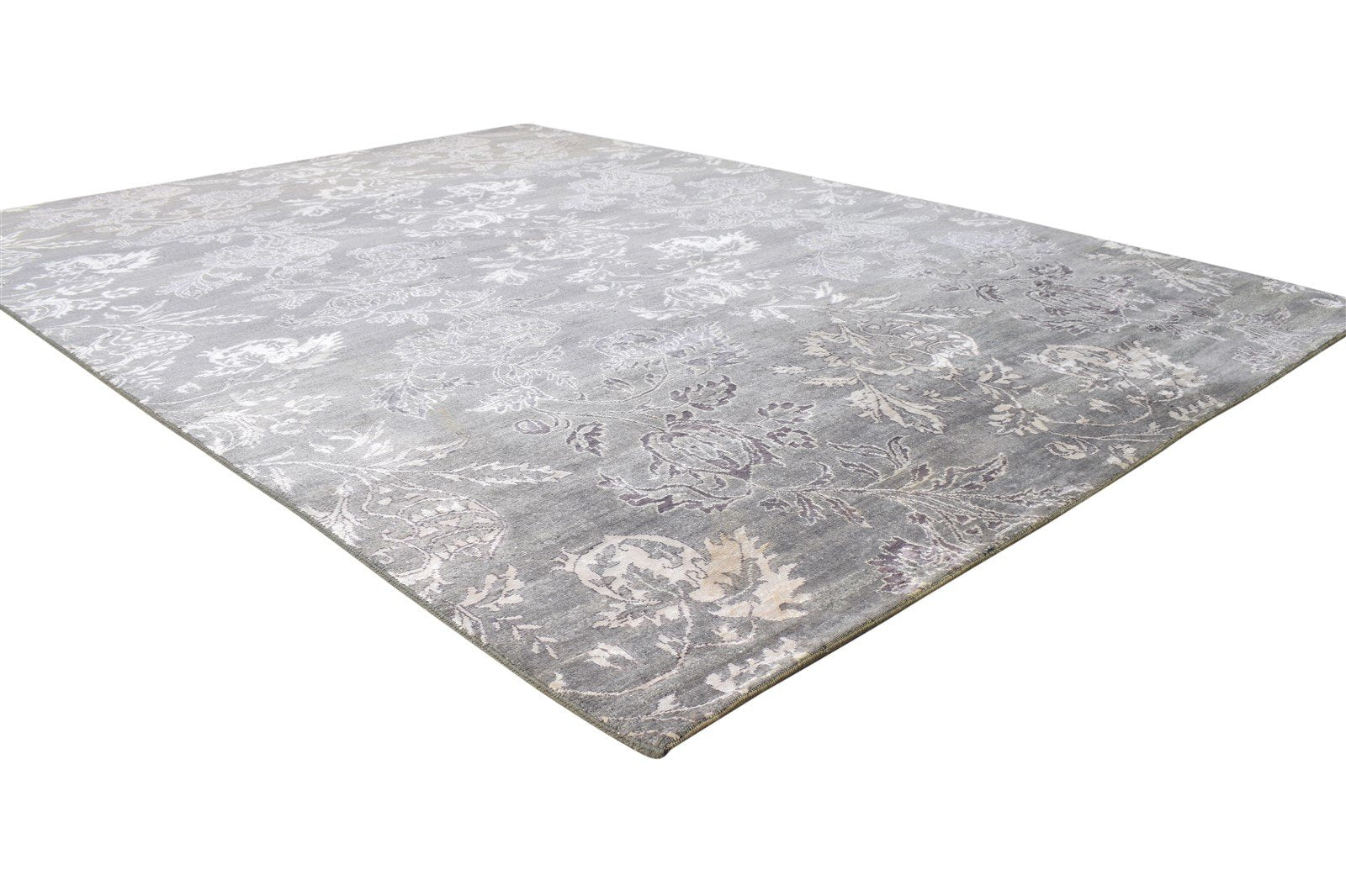 6X8 Rug Wool / Silk Grey Modern Hand Knotted American Floral Room Size Carpet 7865207128213