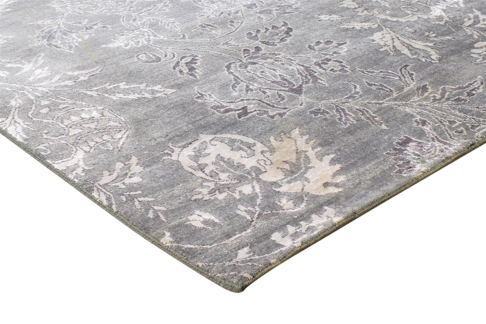 6X8 Rug Wool / Silk Grey Modern Hand Knotted American Floral Room Size Carpet 7865207128213