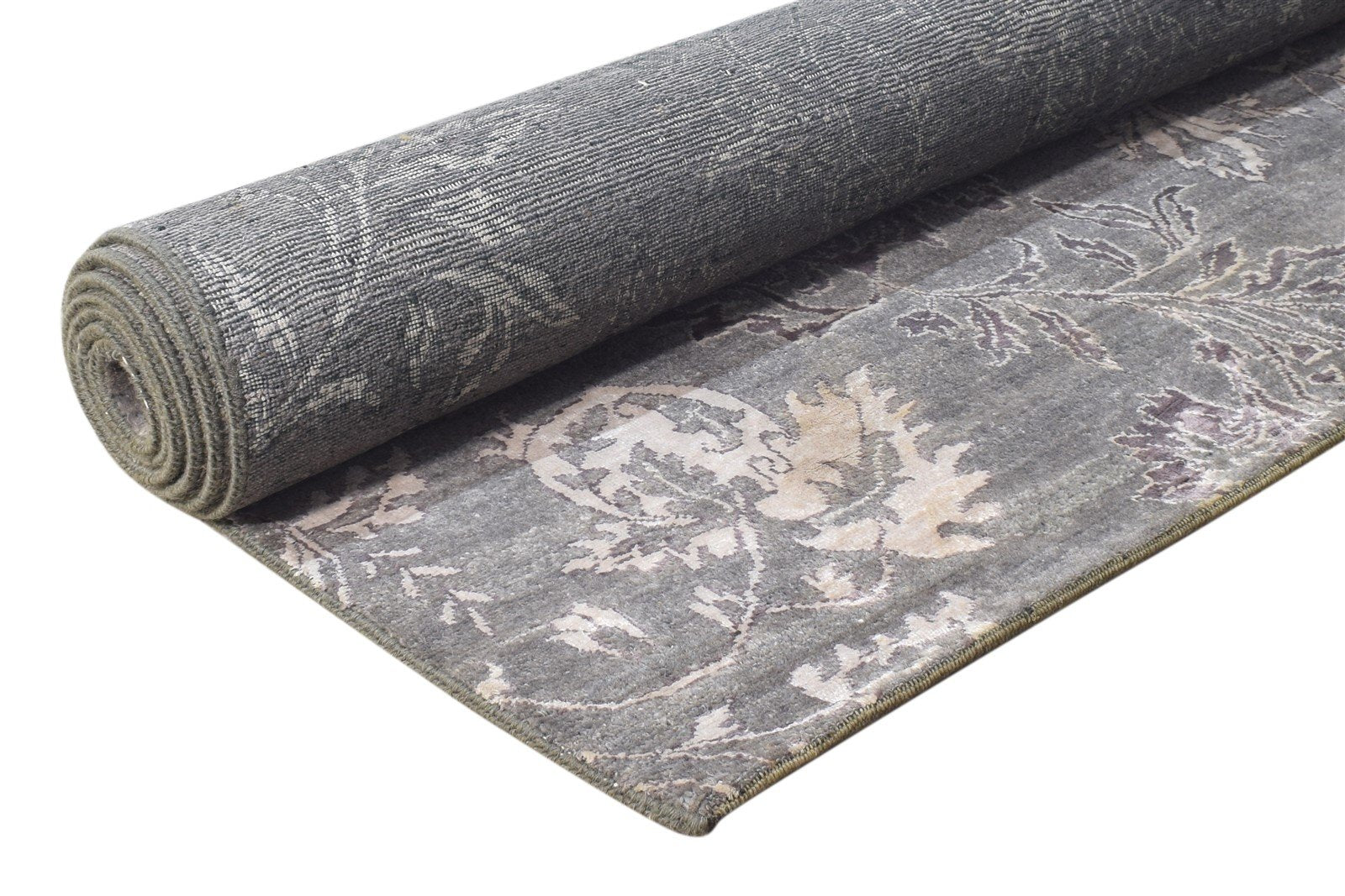 6X8 Rug Wool / Silk Grey Modern Hand Knotted American Floral Room Size Carpet 7865207128213