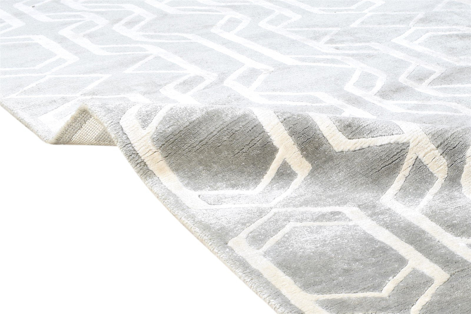 6X8 Rug Wool / Silk Grey Modern Hand Knotted Scandinavian Geometric Room Size 7864571527317